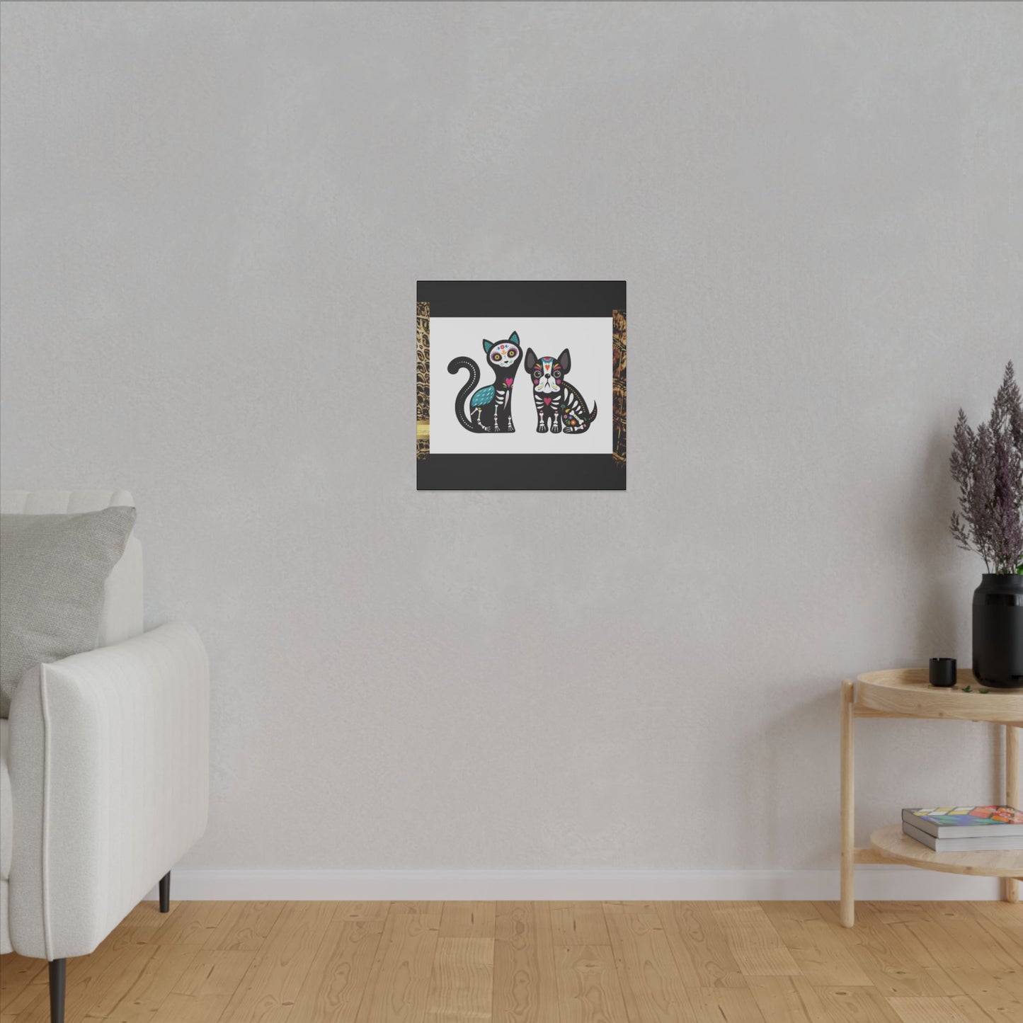 Day of the Dead Pet Canvas Art - Colorful Cat and Dog Wall Decor
