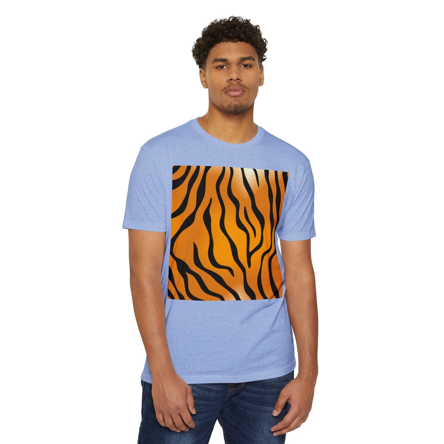 Unisex Tiger Stripe CVC Jersey T-Shirt - Bold Wild Pattern for Casual Wear