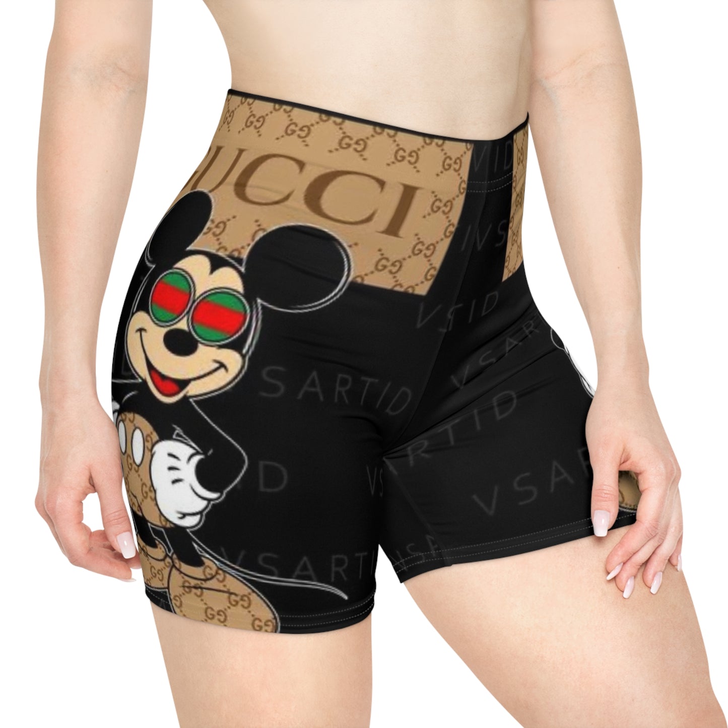 Gucci-Inspired Women's Biker Shorts with Retro Mickey Mouse Design