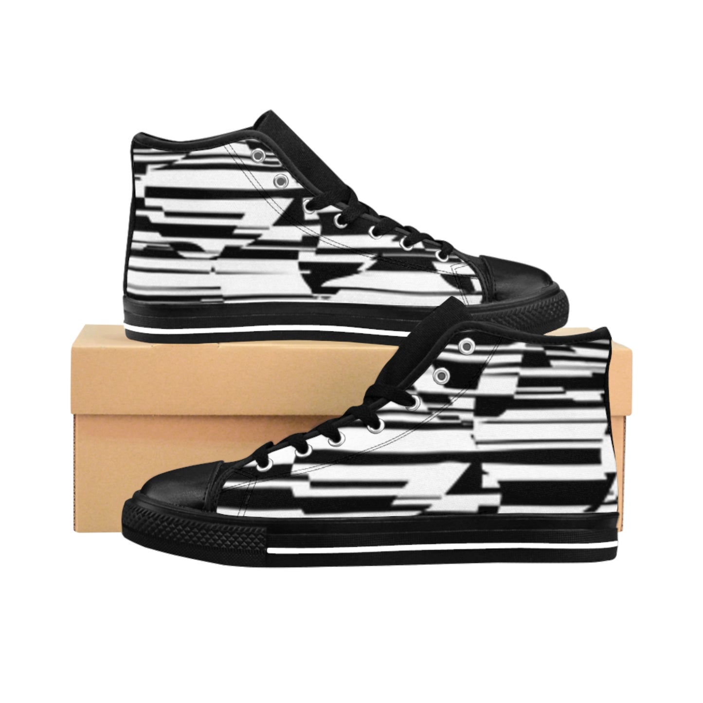 Women's Classic Sneakers - Modern Black and White Pattern High Tops