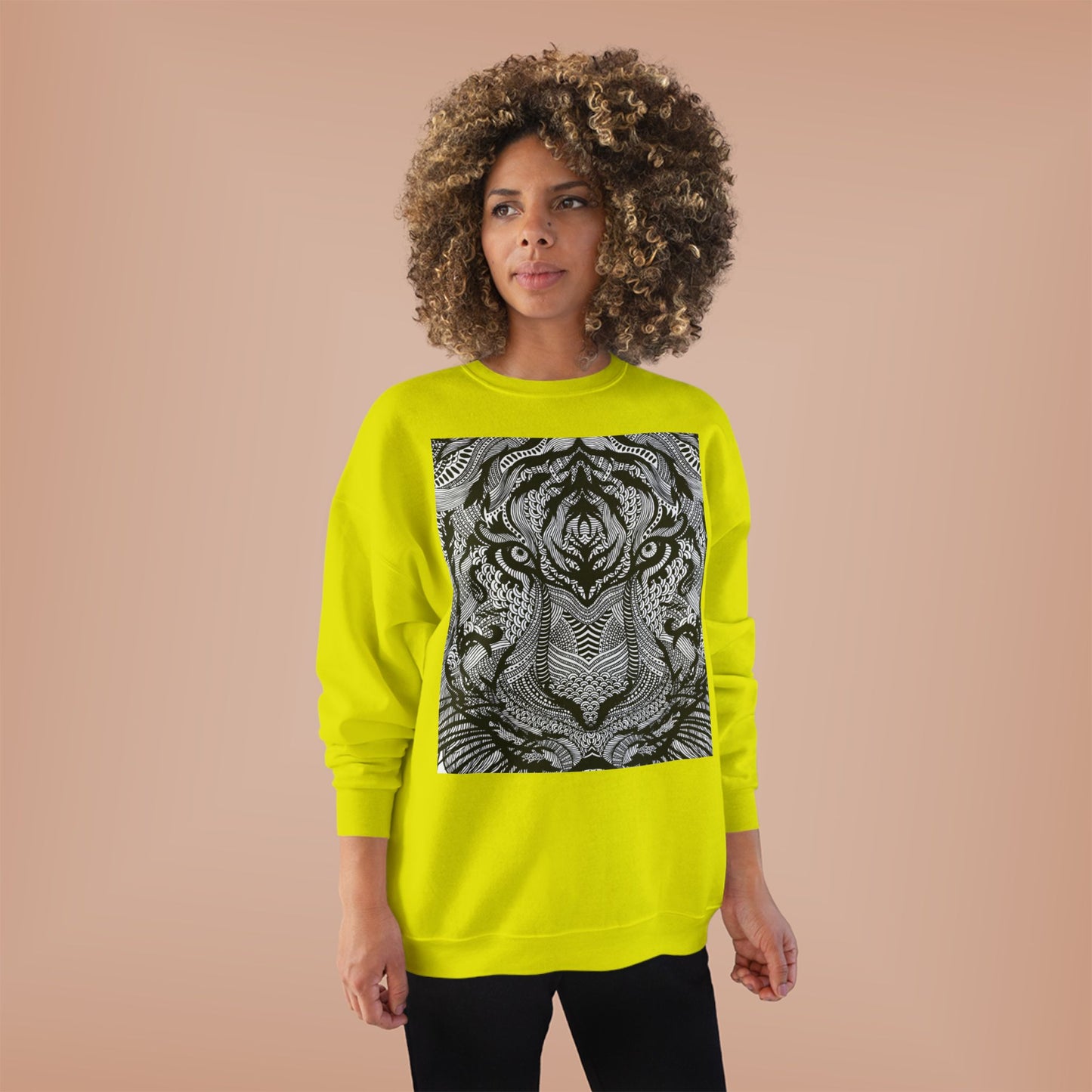 Unisex EcoSmart Tiger Graphic Crewneck Sweatshirt - Bold Black & White Design