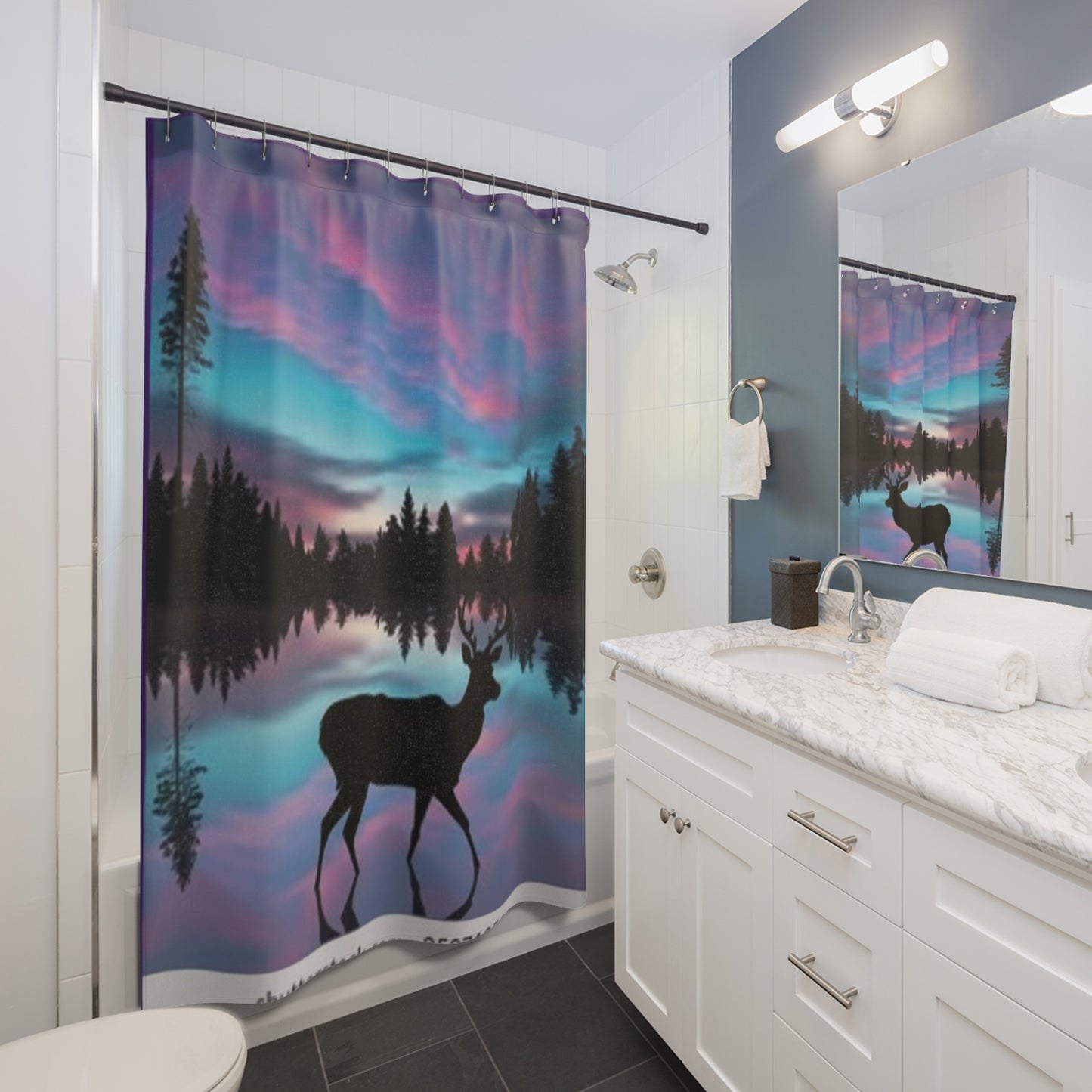 Serene Nature Shower Curtain - Vibrant Silhouette Design for a Calming Bathroom Atmosphere