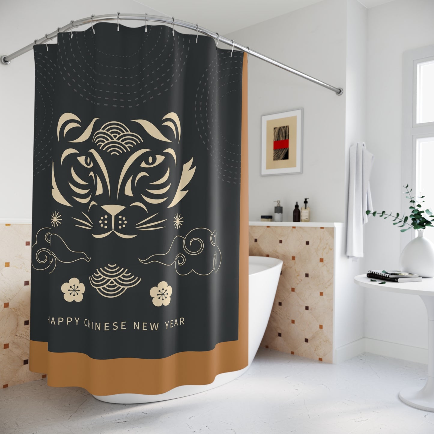 Chinese New Year Tiger Shower Curtain - Festive Bathroom Decor for Lunar New Year