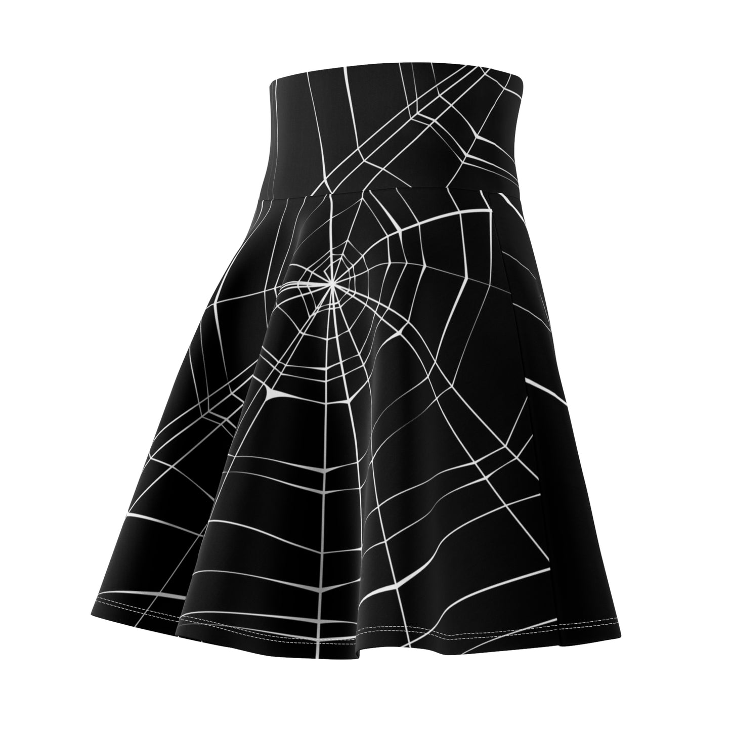 Black Web-Patterned Women's Skater Skirt - Stylish & Versatile Fashion