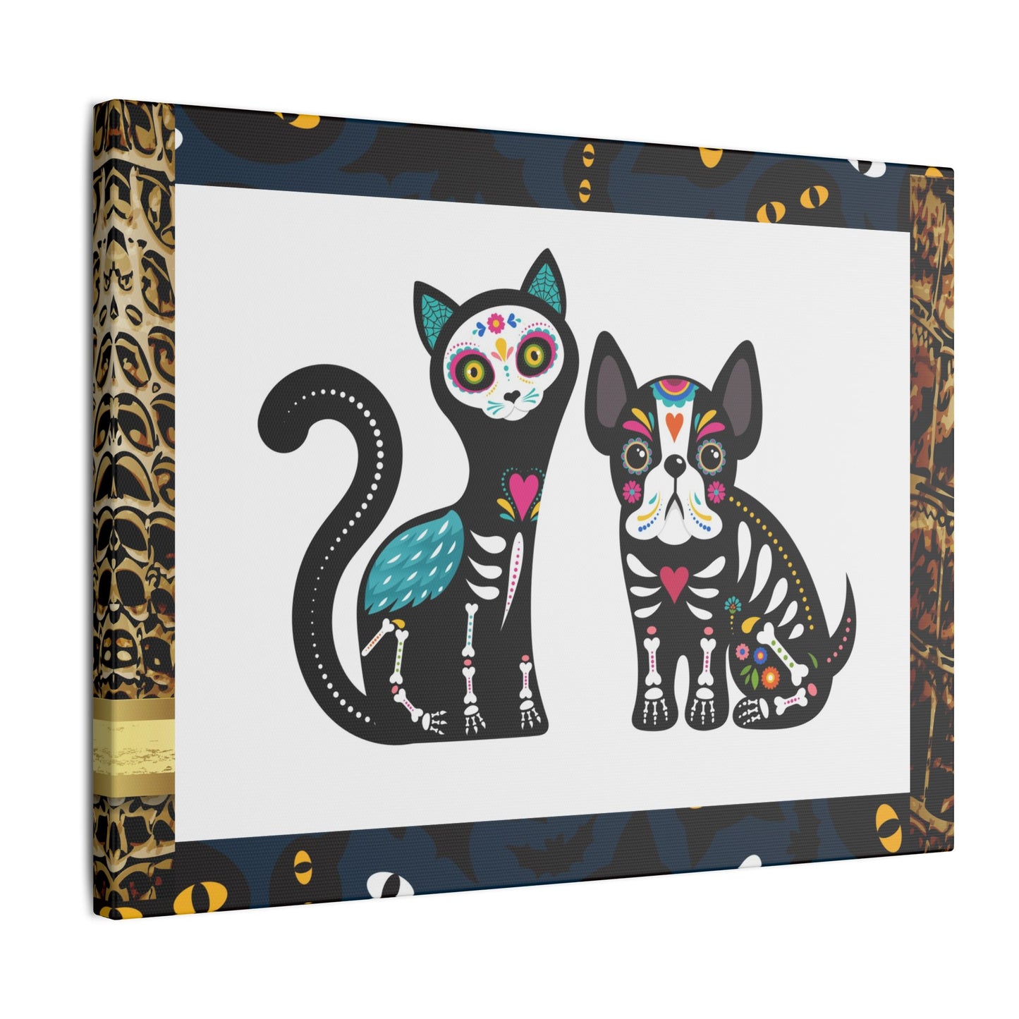 Day of the Dead Pet Canvas Art - Colorful Cat and Dog Wall Decor