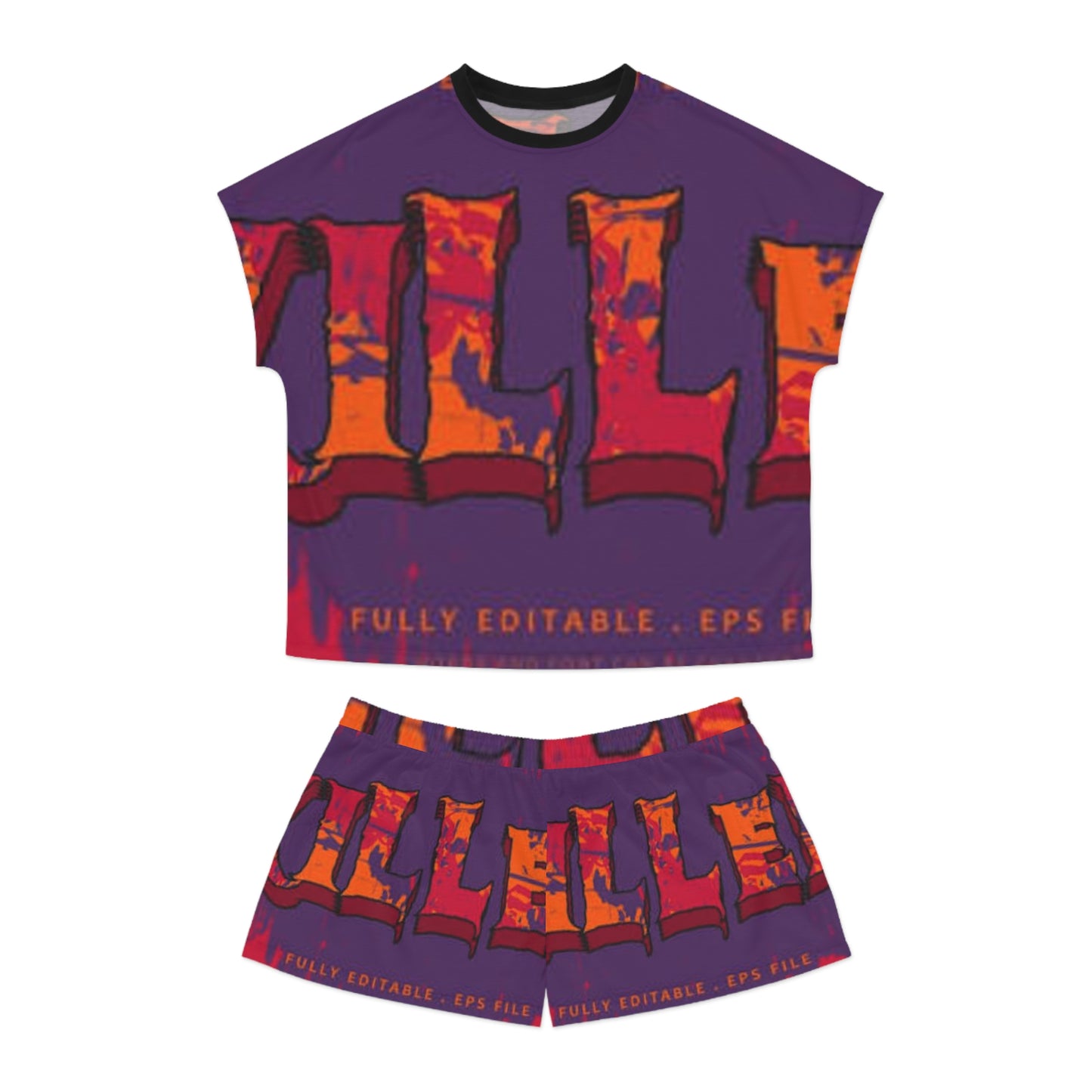Vibrant Graphic Women’s Short Pajama Set - Bold Text Design