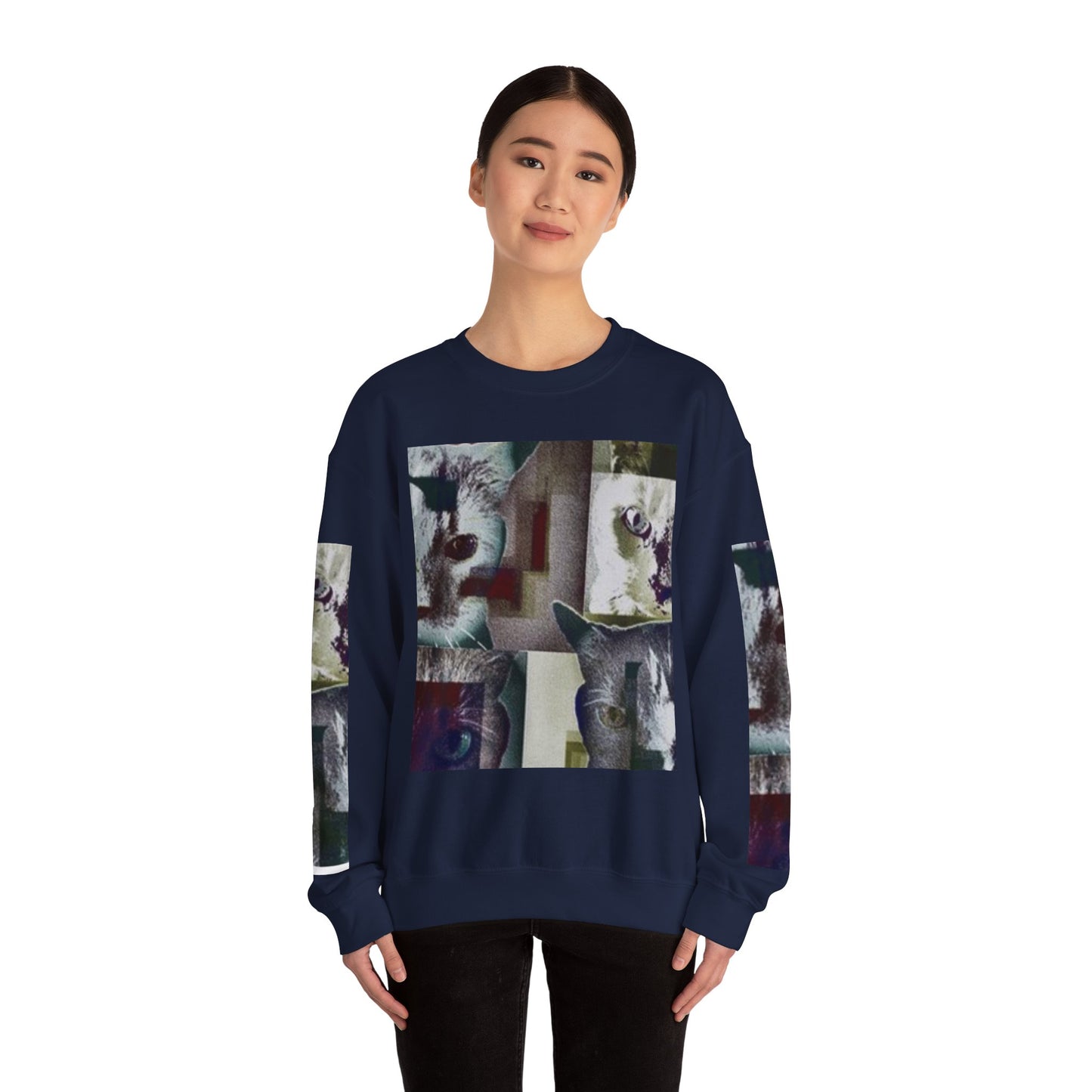 Cozy Cat Lover Crewneck Sweatshirt - Artistic Feline Design