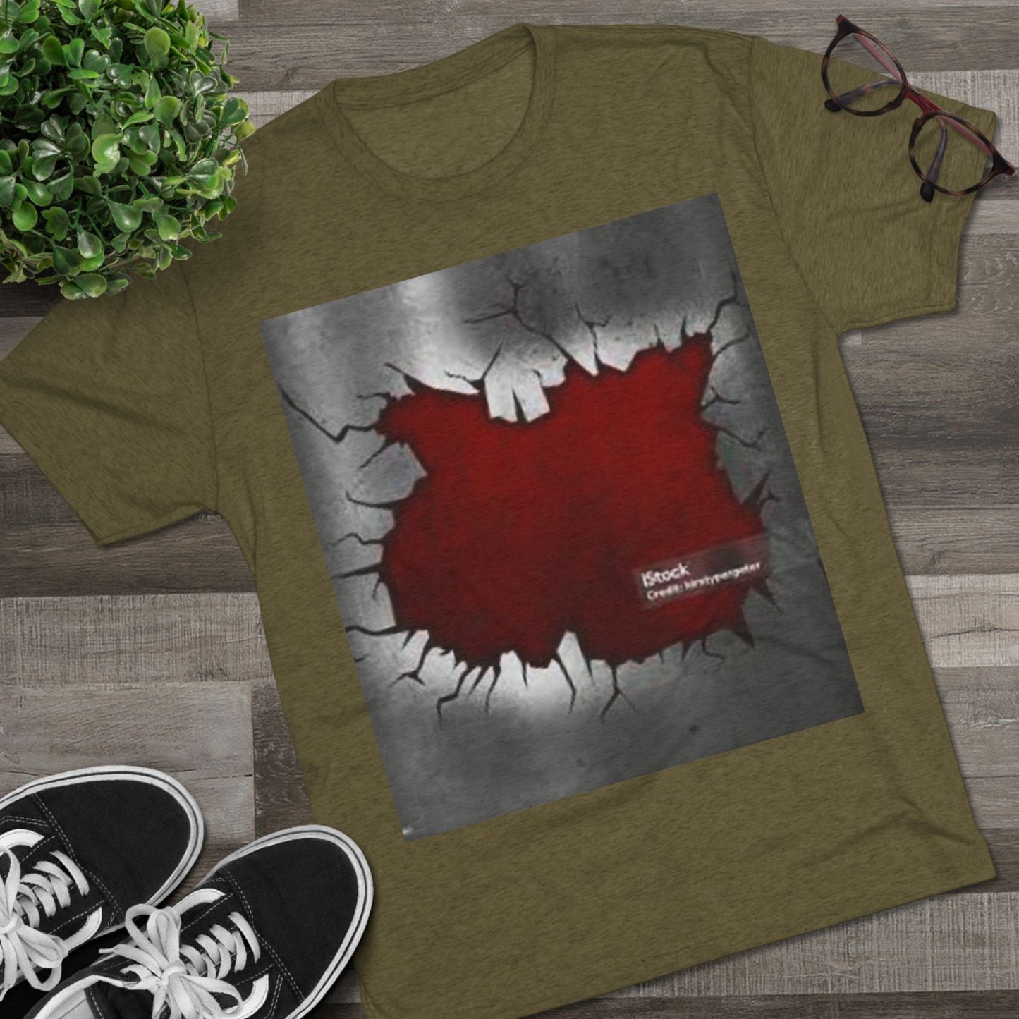 Bold Graphic Unisex Tri-Blend Crew Tee - Edgy Cracked Wall Design