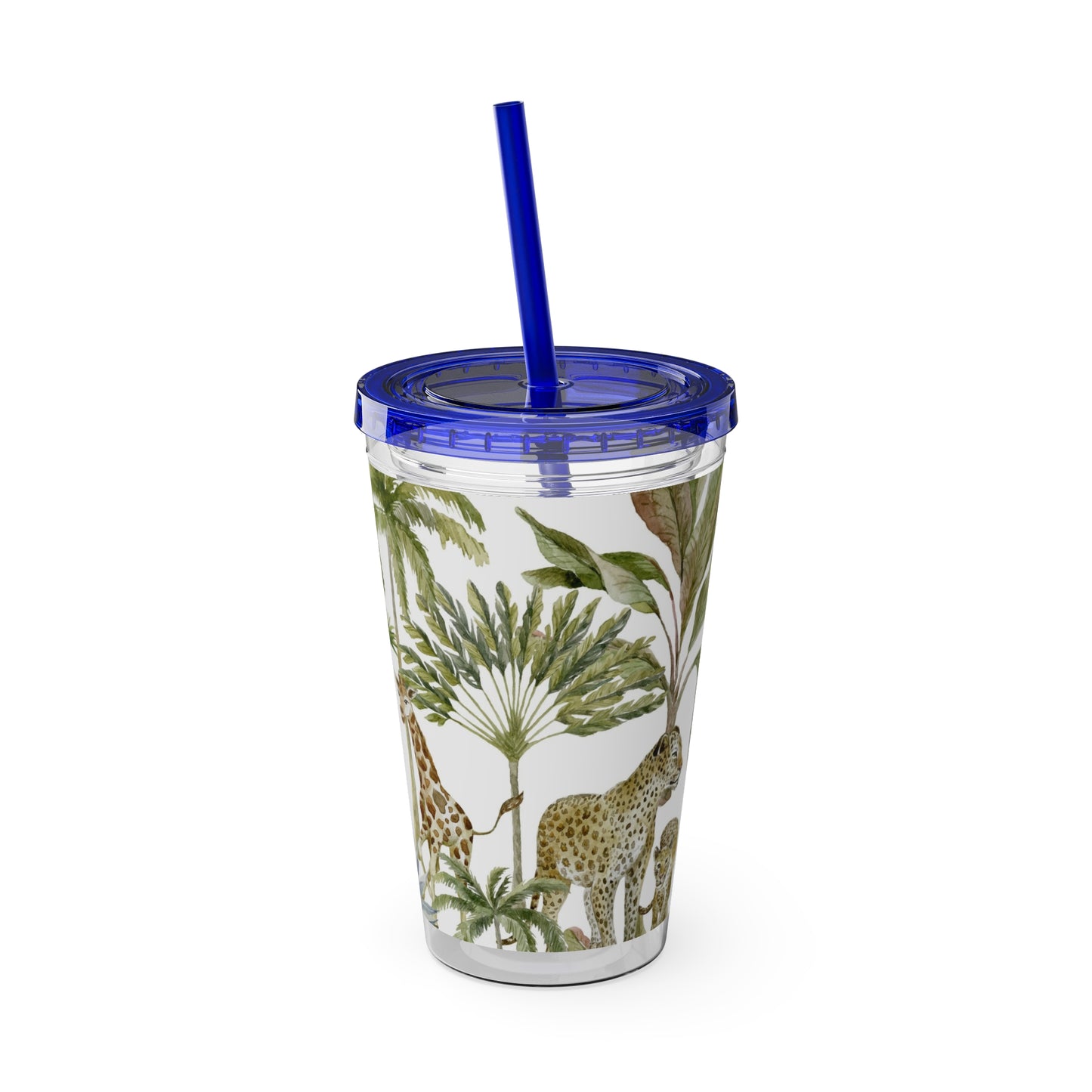 Sunsplash Jungle Tumbler with Straw - 16oz Tropical Wildlife Drinkware