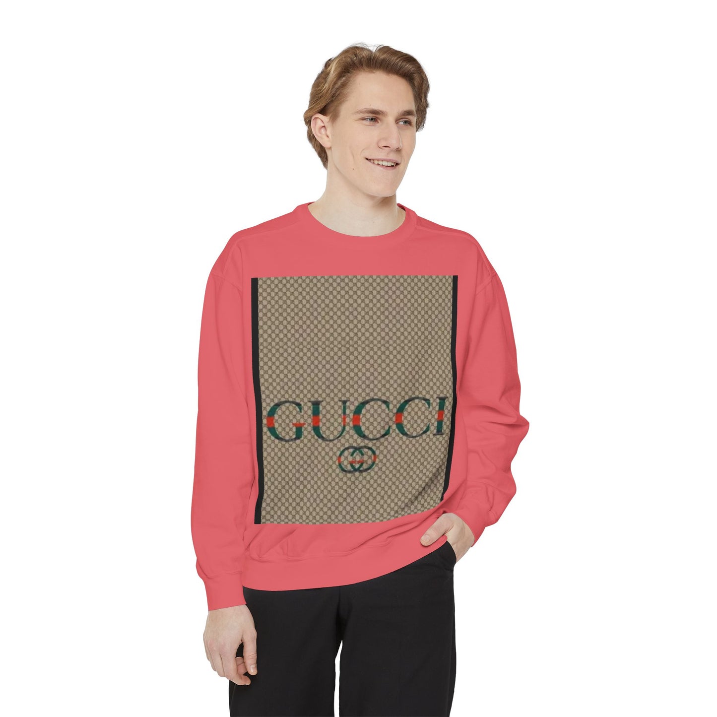 Fashionable Unisex Garment-Dyed Sweatshirt with GUCCI Design