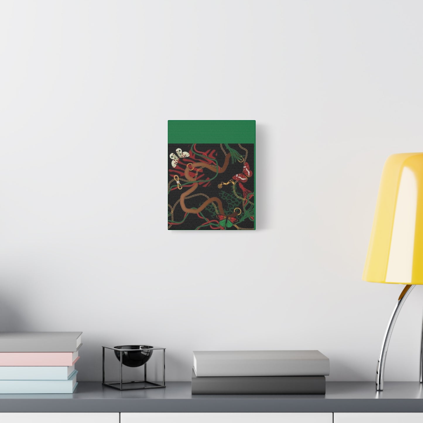 Elegant Matte Canvas Wall Art - Unique Mixed Pattern with Butterflies & Chains