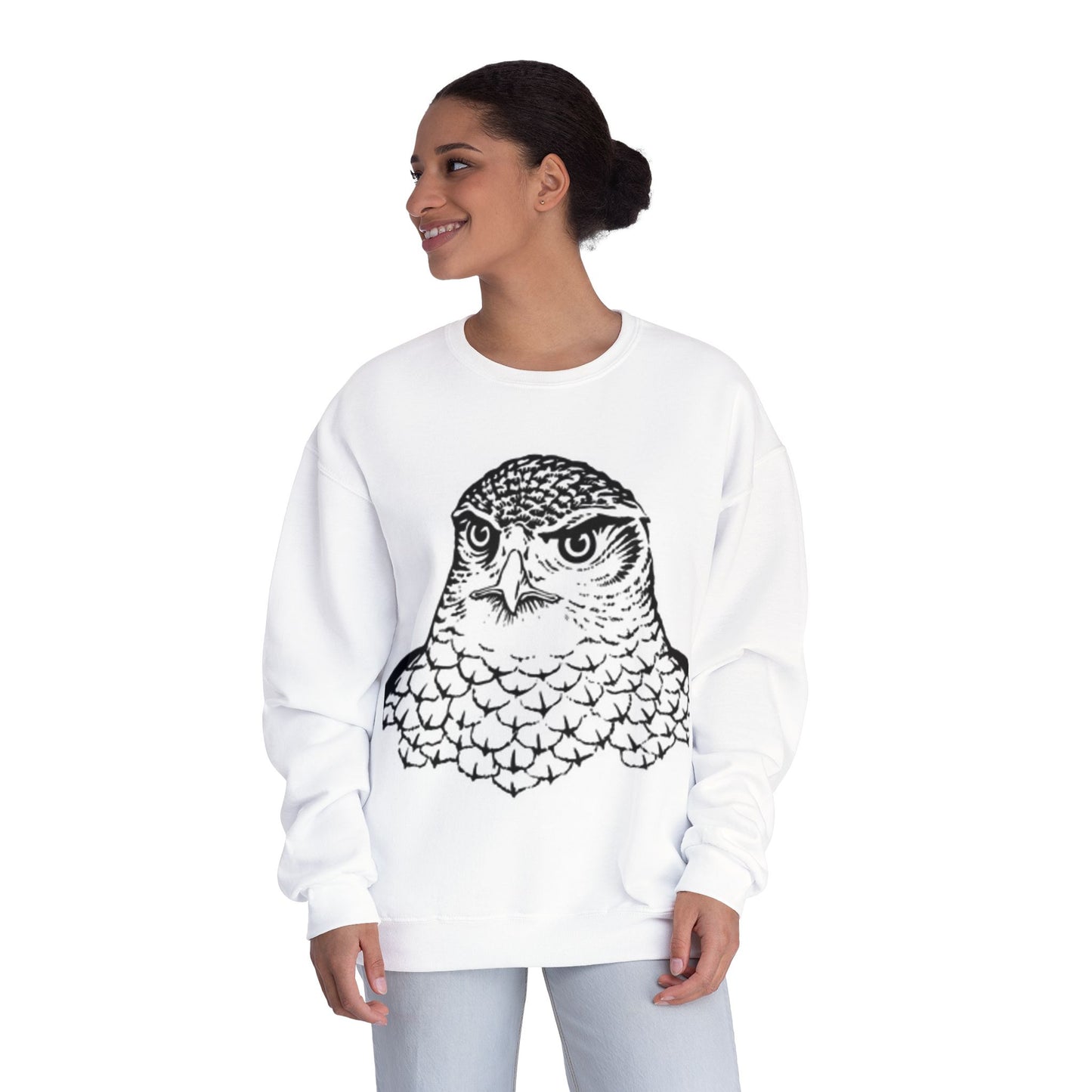 Unisex White Owl Graphic Crewneck Sweatshirt - Cozy & Stylish