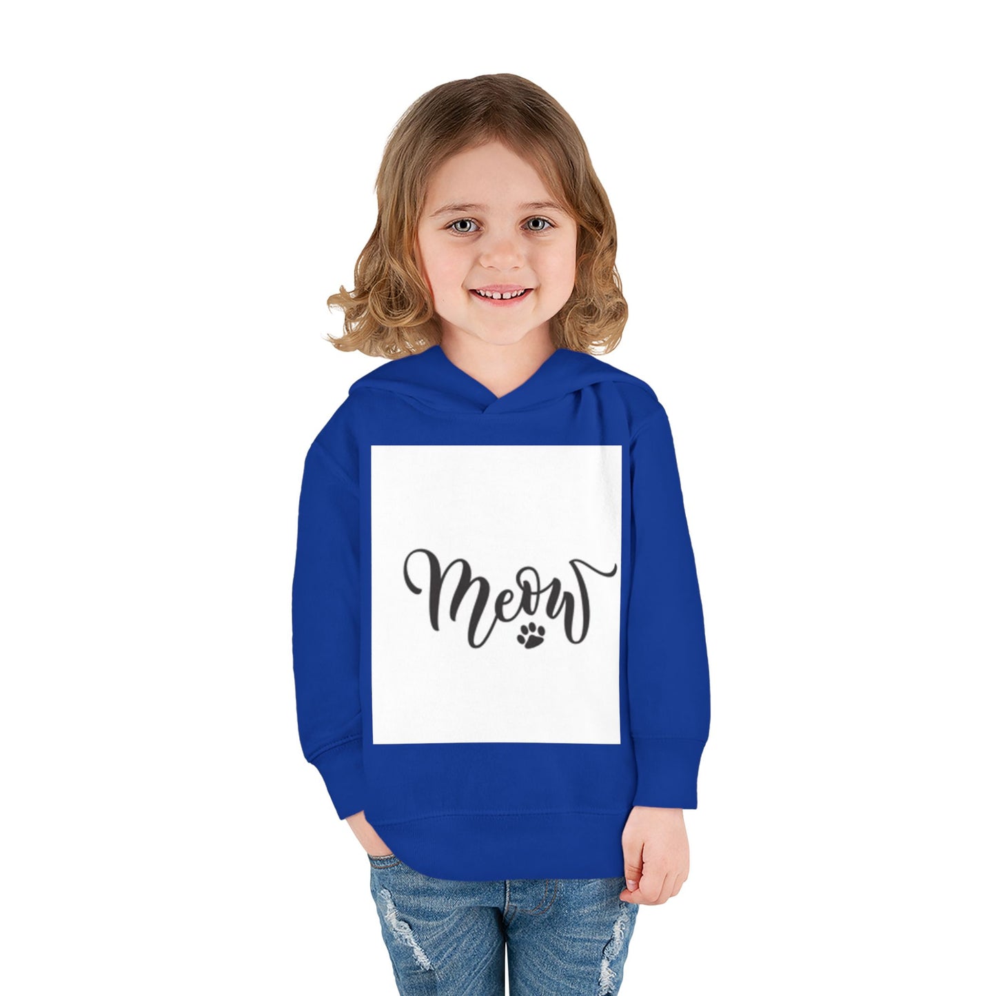Cute Toddler Pullover Fleece Hoodie - 'Meow' Cat Design
