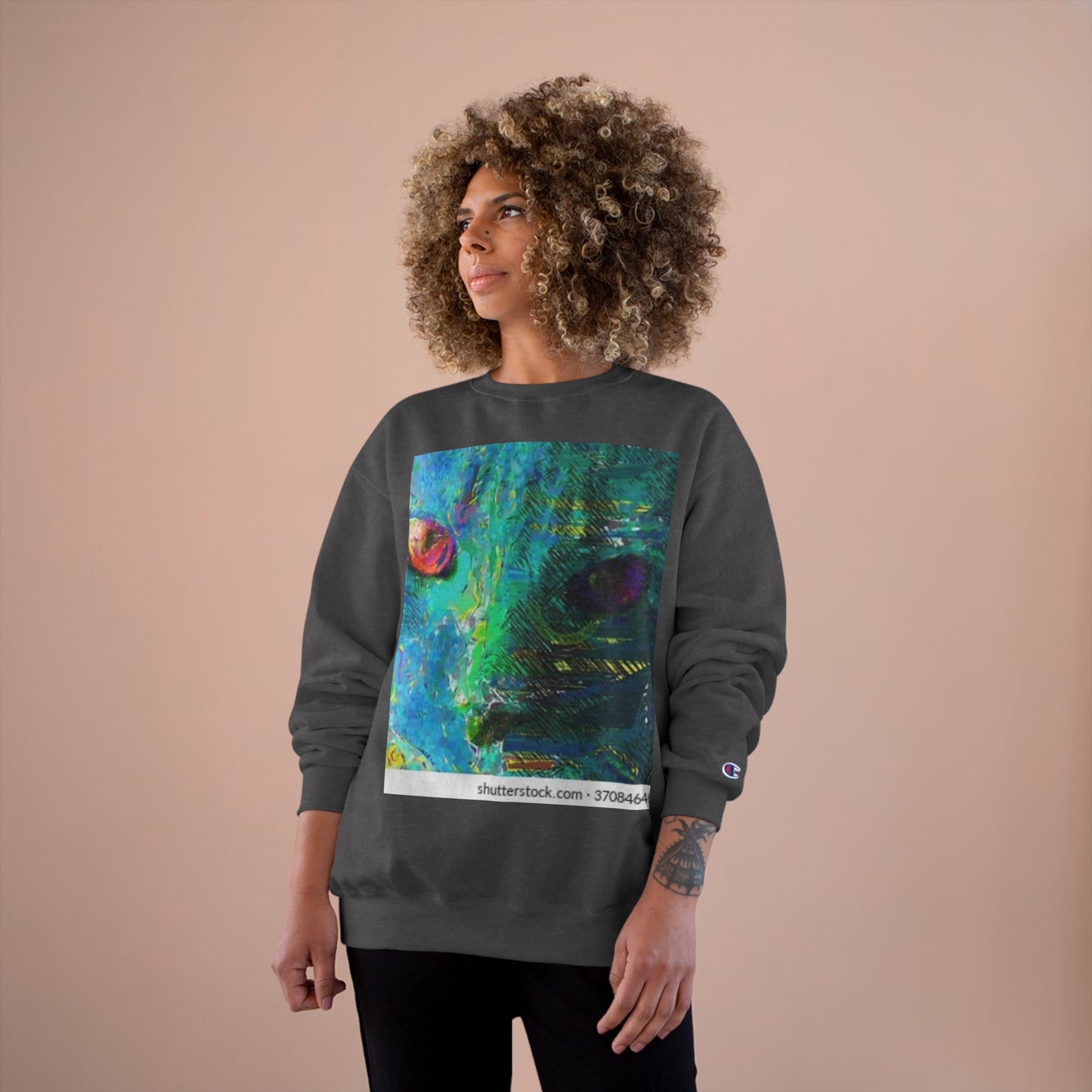 Vibrant Artistic Champion Sweatshirt with Eye Design