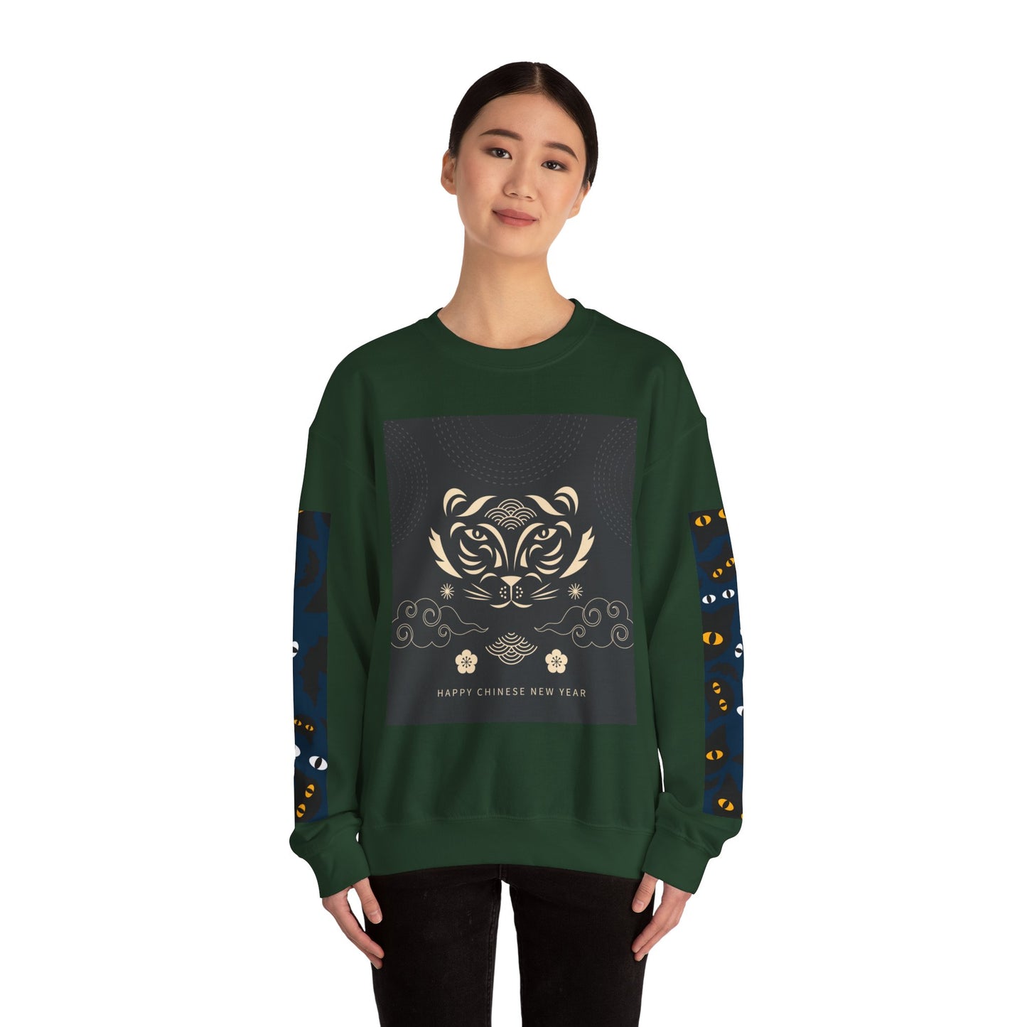 Halloween-Themed Unisex Crewneck Sweatshirt with Spooky Eyes and Bird Design