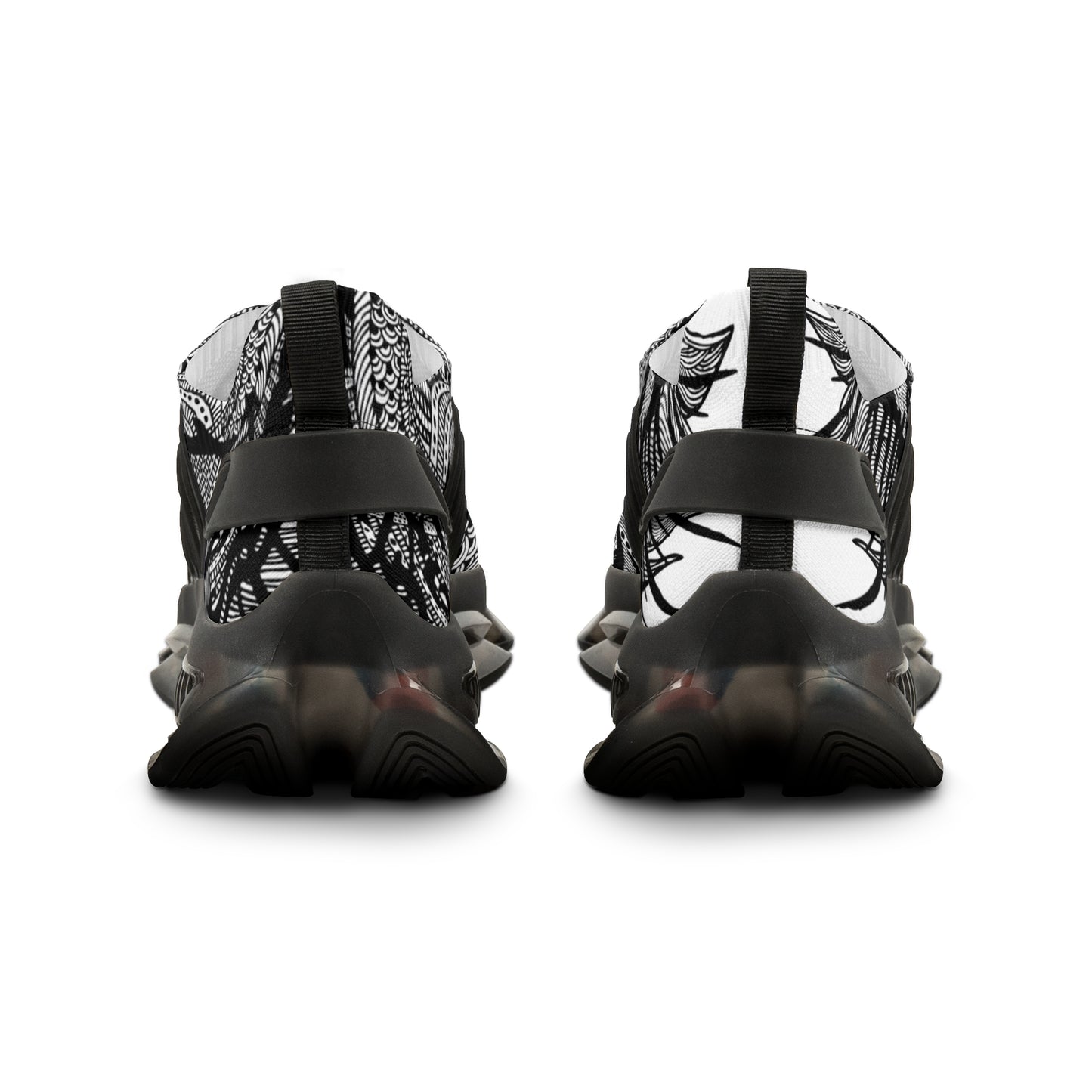 Stylish Men's Mesh Sneakers with Artistic Black & White Design