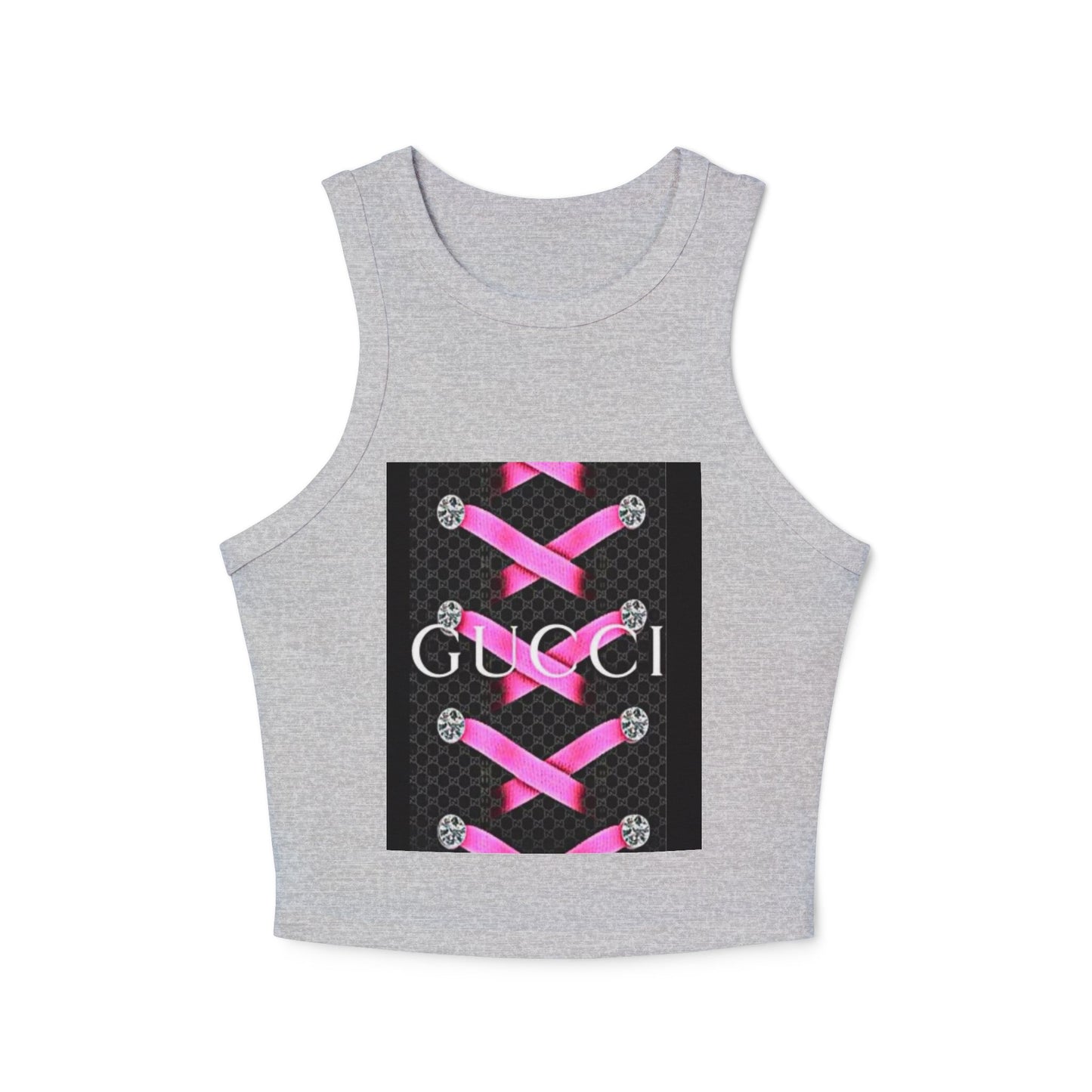Stylish Women's Micro Rib Racer Tank Top with Pink Laces Design