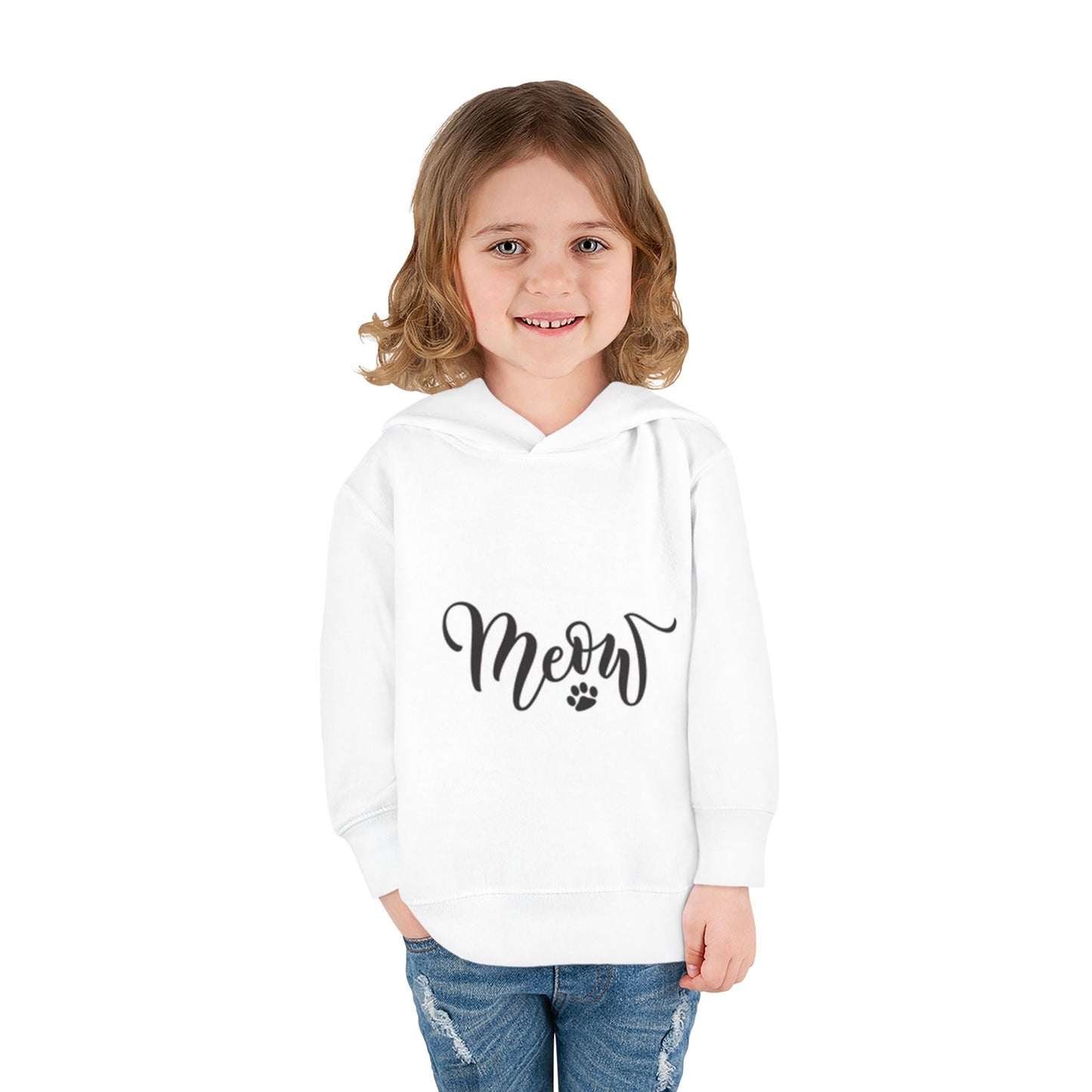 Cute Toddler Pullover Fleece Hoodie - 'Meow' Cat Design