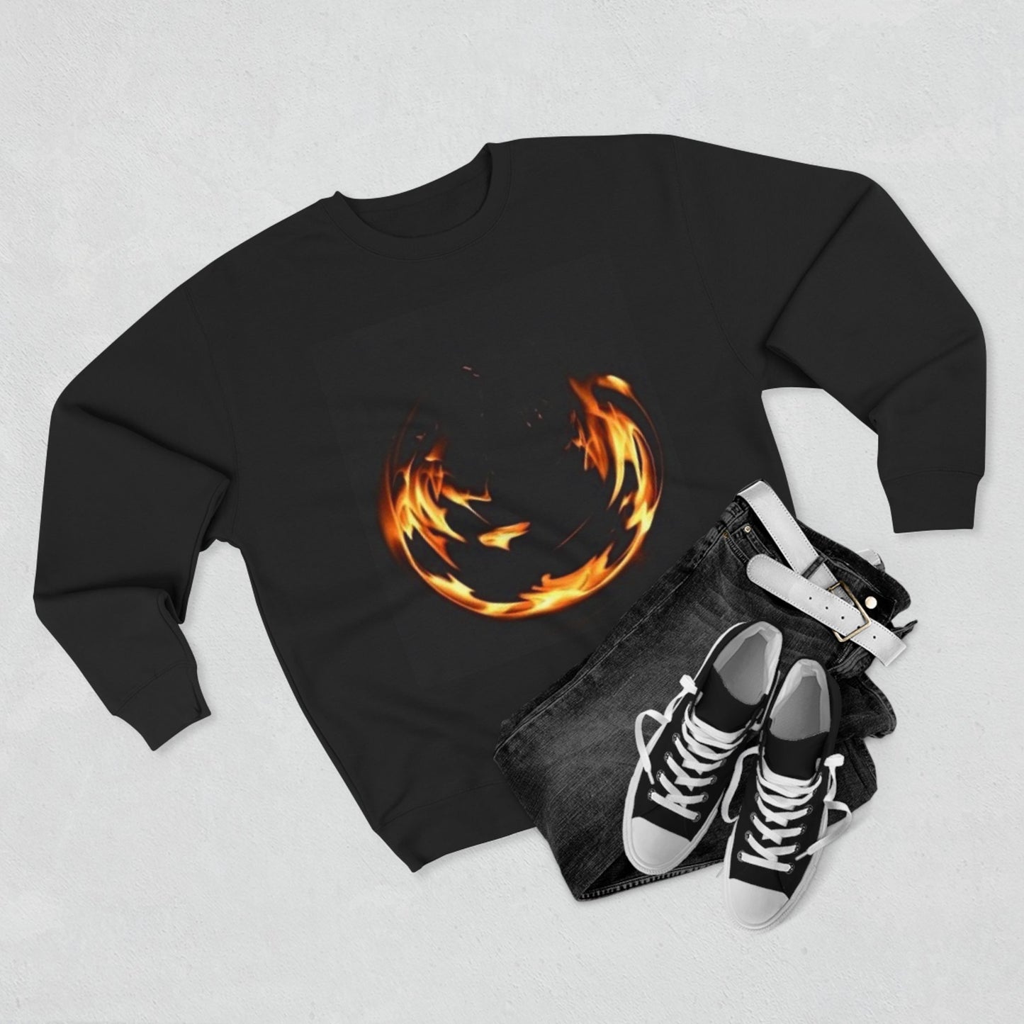 Unisex Crewneck Sweatshirt - Fire Vibes Graphic Sweatshirt for Cozy Nights