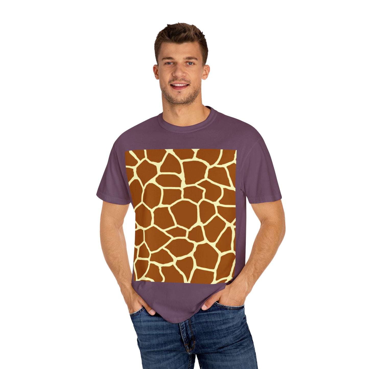 Unisex Giraffe Print Garment-Dyed T-Shirt - Animal Lover Tee