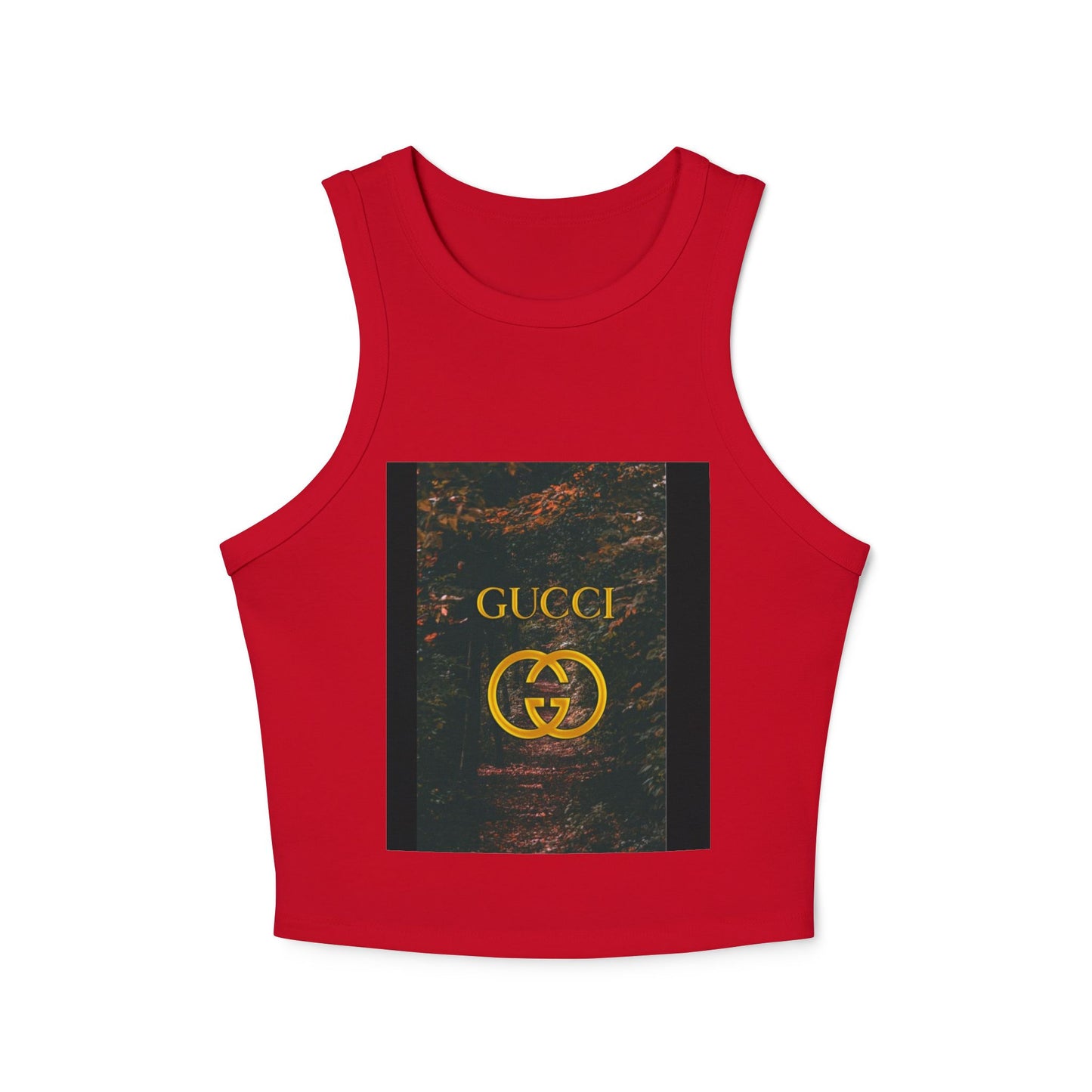 Trendy Women's Micro Rib Racer Tank Top with GUCCI Graphic - Casual Chic Style for Everyday Wear