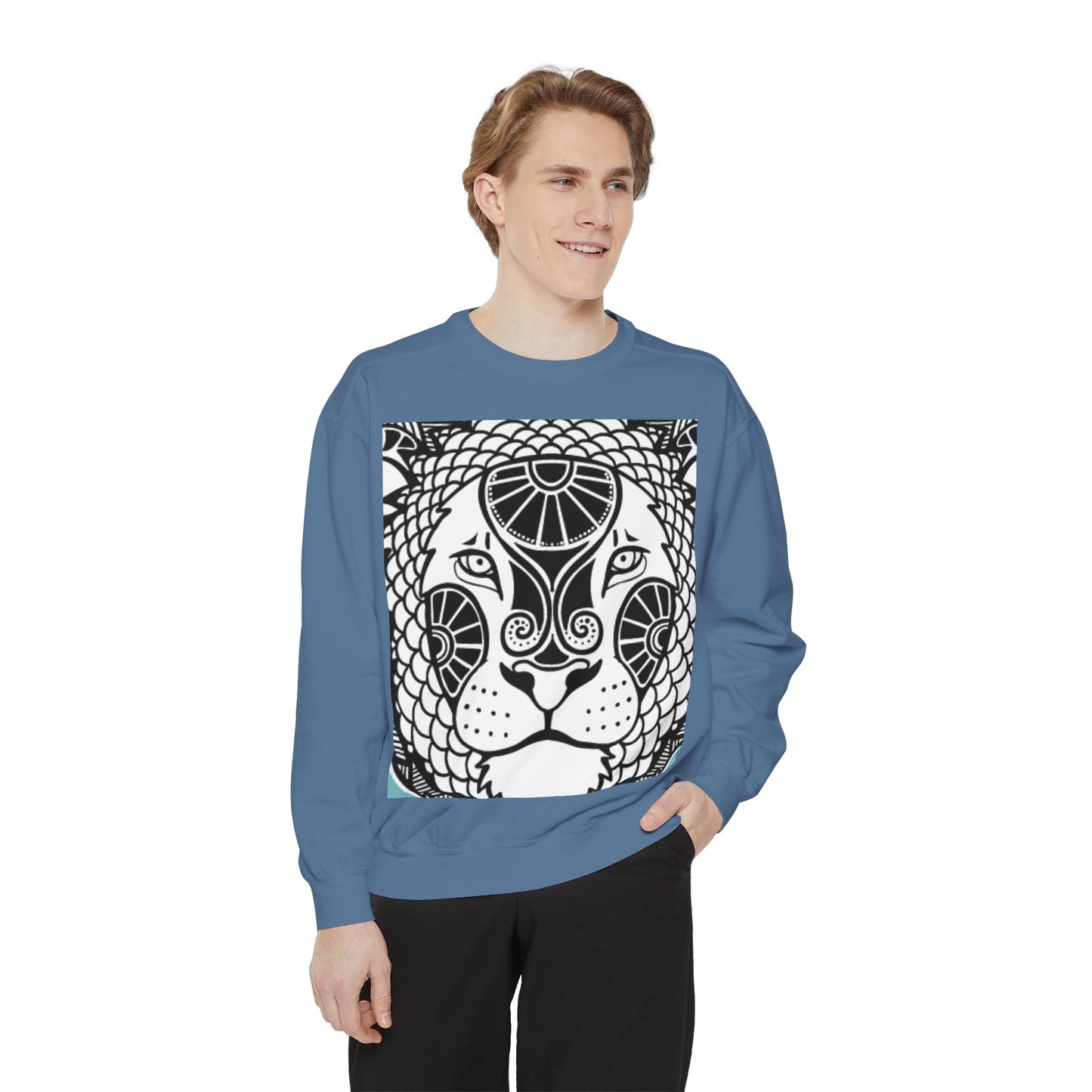 Bohemian Lion Unisex Garment-Dyed Sweatshirt - Cozy & Stylish Animal Graphic Tee for Nature Lovers