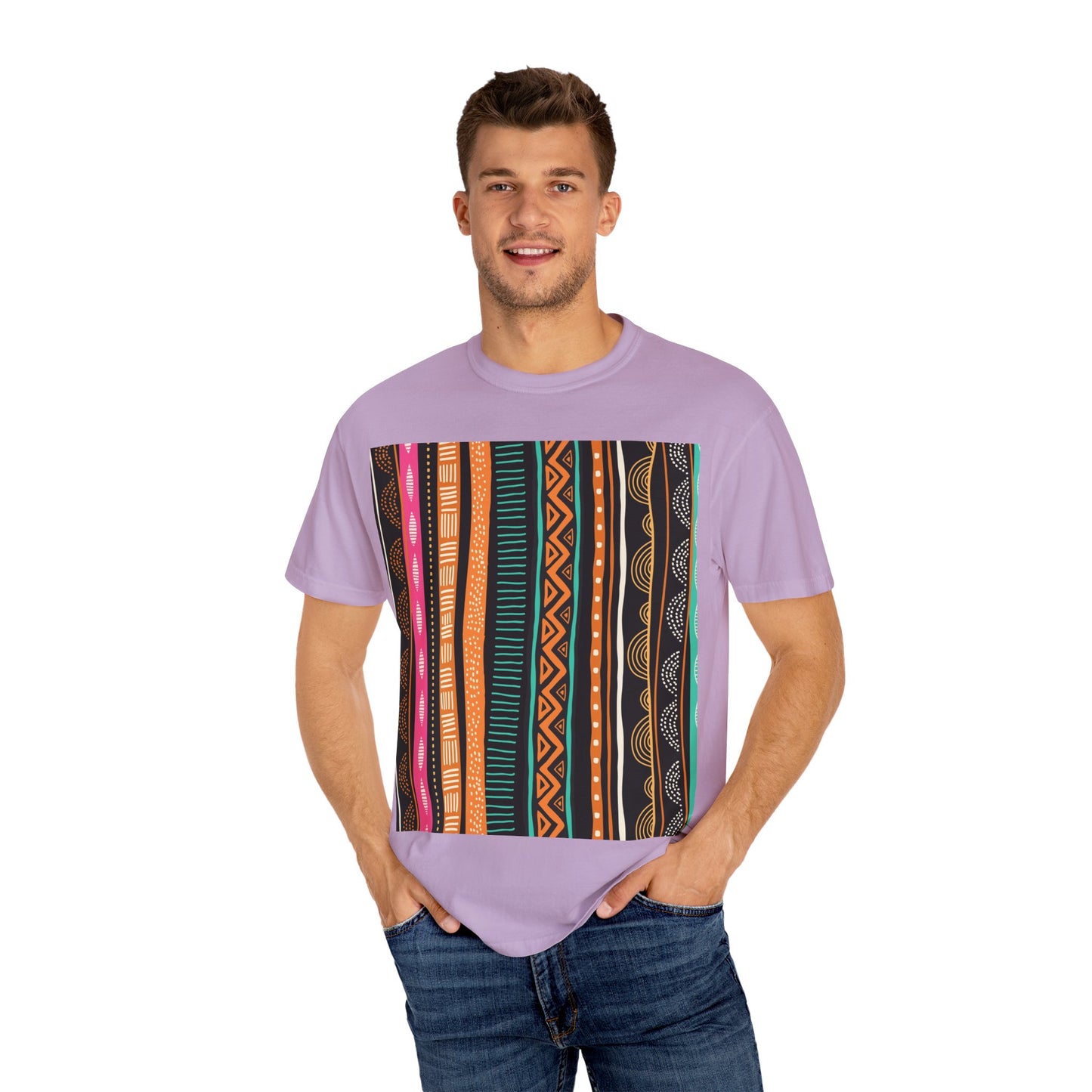 Vibrant Graphic Unisex T-Shirt - Colorful Tribal Stripes Design