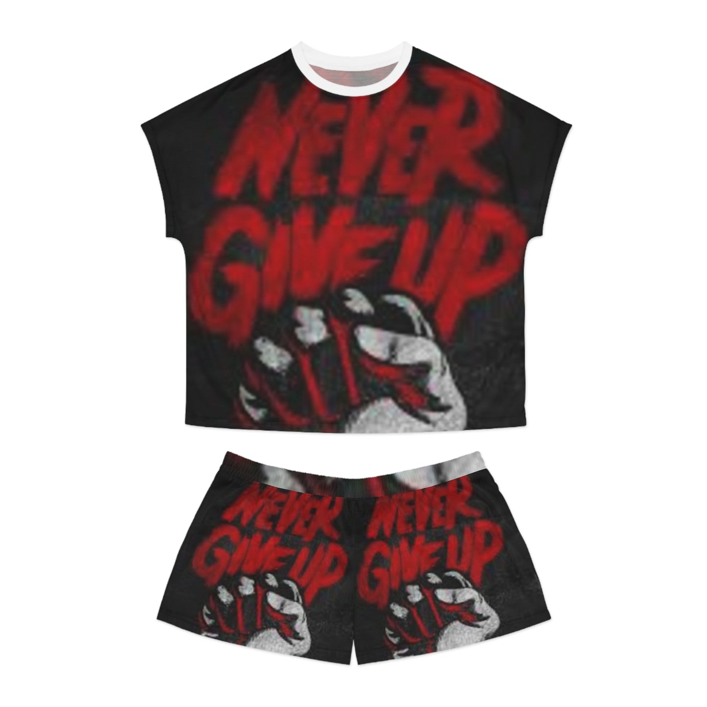 Women's Short Pajama Set - Never Give Up Motivational Sleepwear
