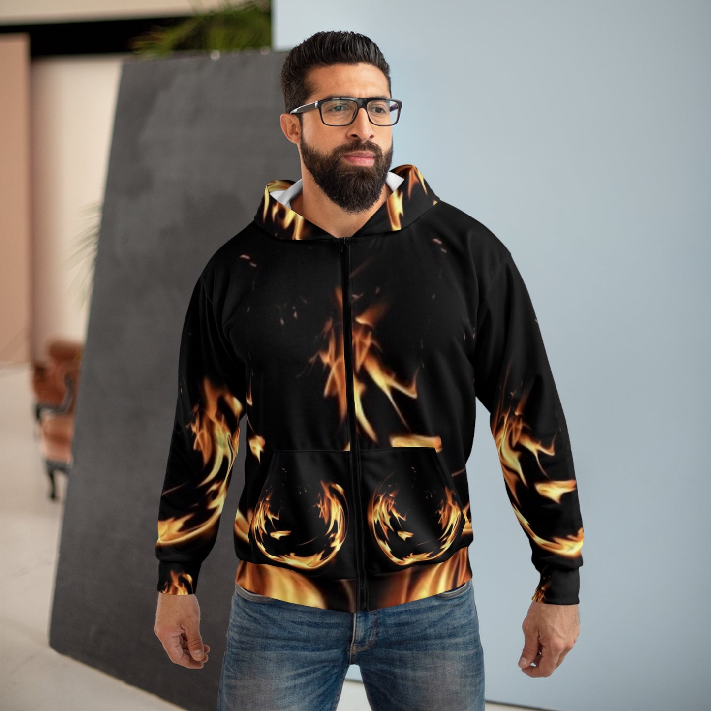 Unisex Flame Design Zip Hoodie – Perfect for Fire Enthusiasts
