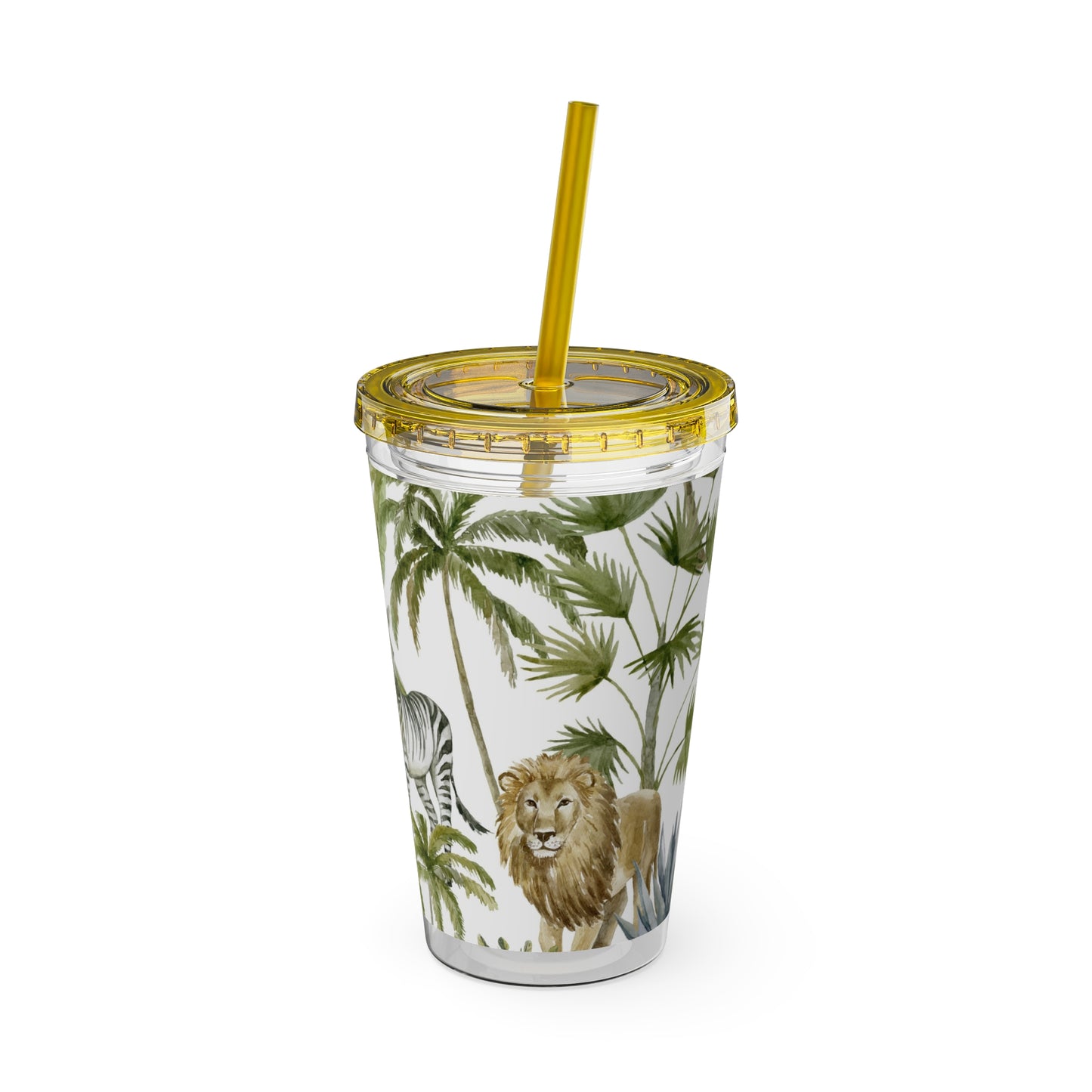 Sunsplash Jungle Tumbler with Straw - 16oz Tropical Wildlife Drinkware