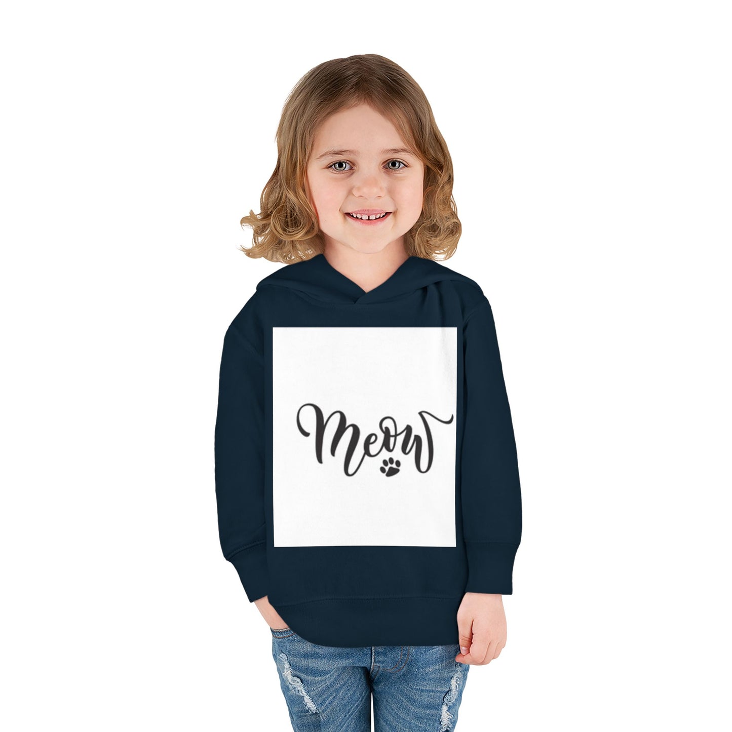 Cute Toddler Pullover Fleece Hoodie - 'Meow' Cat Design