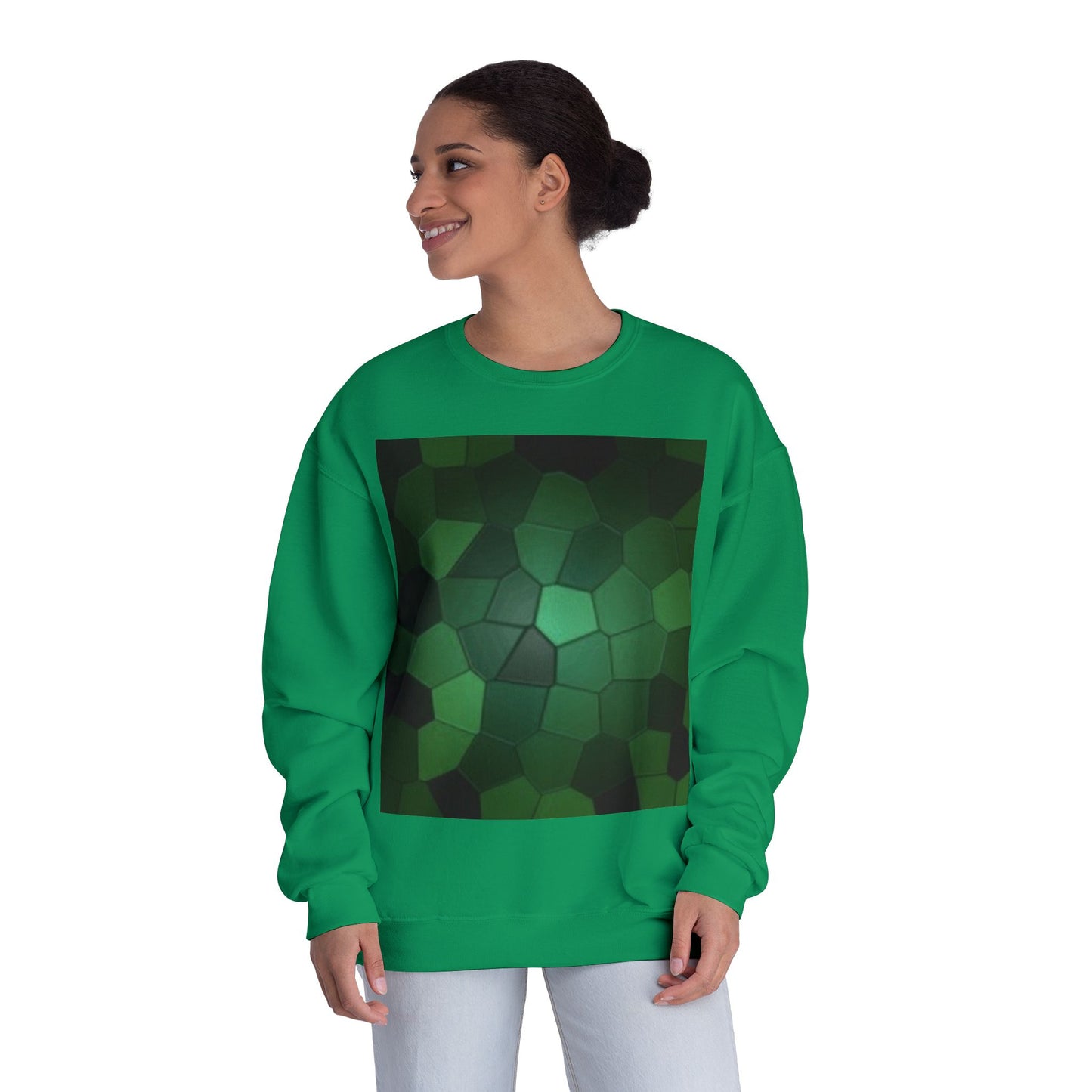 Eco-Friendly Green Hexagon Crewneck Sweatshirt | Unisex Design