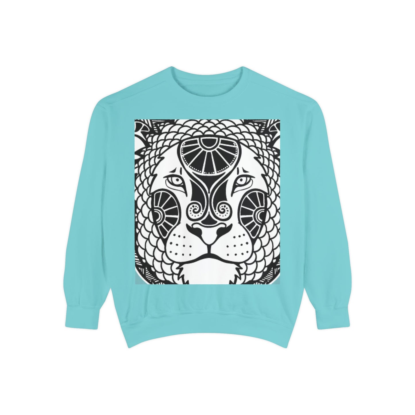 Bohemian Lion Unisex Garment-Dyed Sweatshirt - Cozy & Stylish Animal Graphic Tee for Nature Lovers