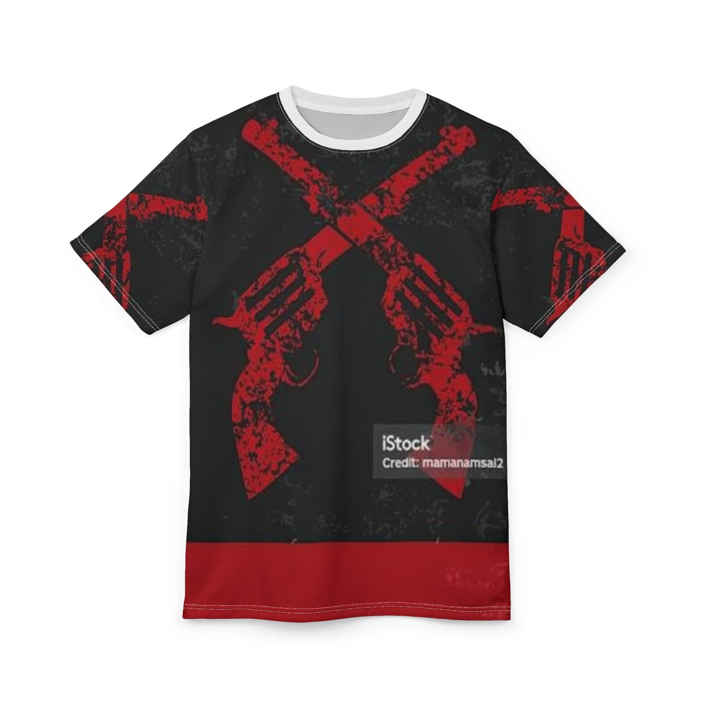 Unisex Cut & Sew Tee - Bold Dual Handgun Design, Perfect for Edgy Style