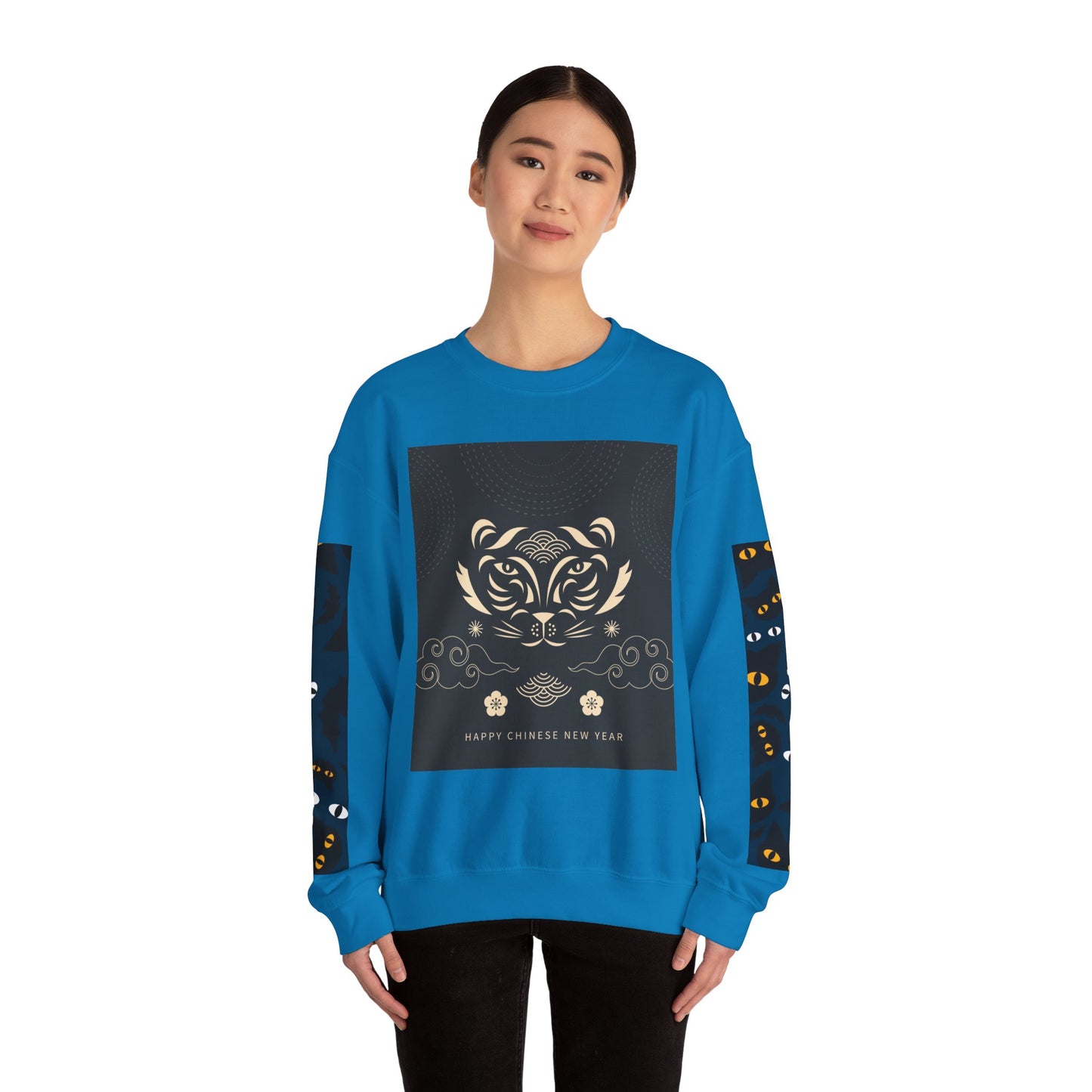 Halloween-Themed Unisex Crewneck Sweatshirt with Spooky Eyes and Bird Design