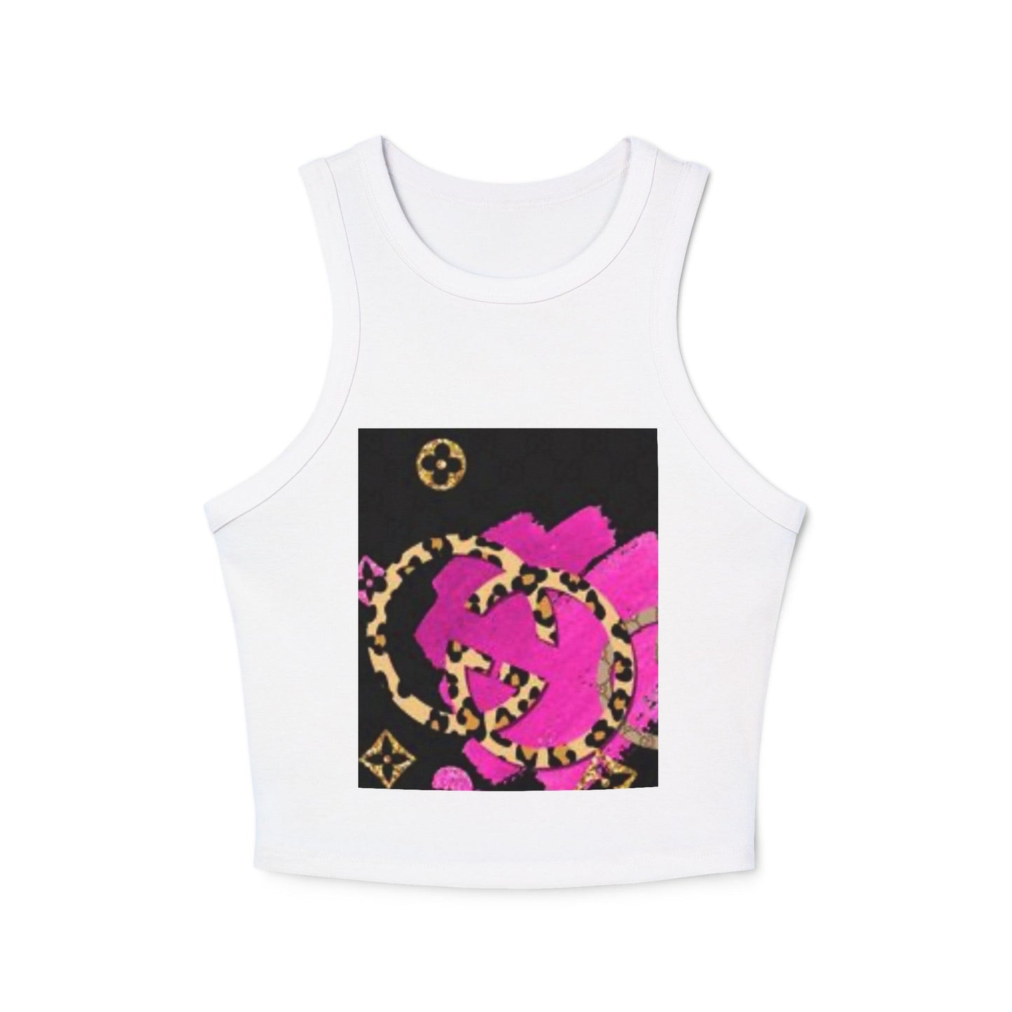 Chic Women's Micro Rib Racer Tank Top with Bold Graphic Print