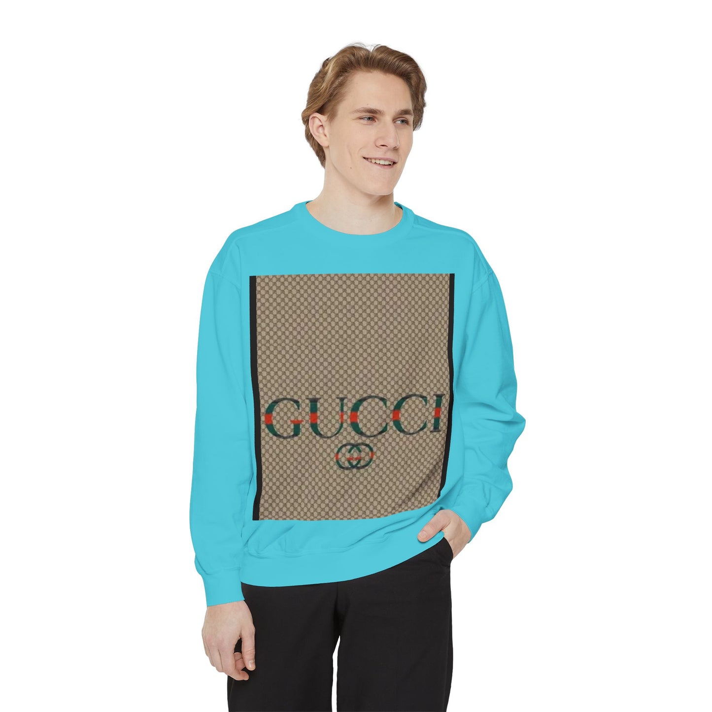 Fashionable Unisex Garment-Dyed Sweatshirt with GUCCI Design