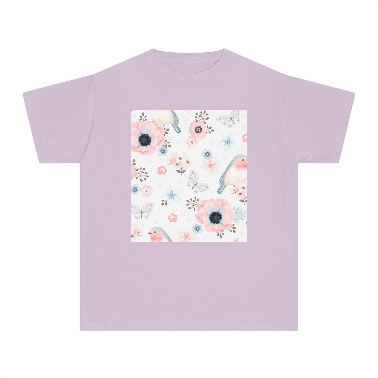 Floral Bird Youth Tee - Soft Midweight T-Shirt for Nature Lovers