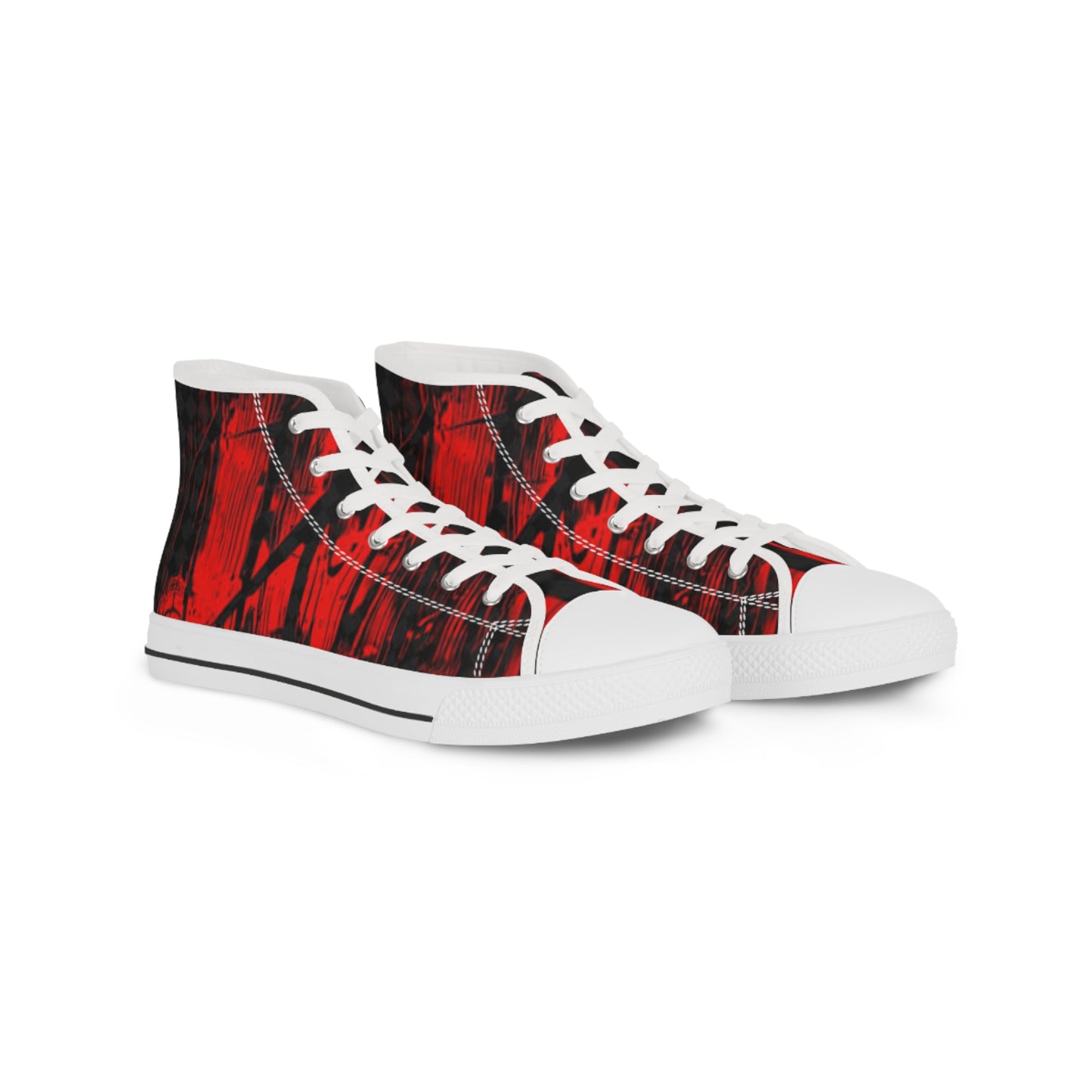 Men's High Top Sneakers - Stylish Red Graphic Footwear for Trendsetters