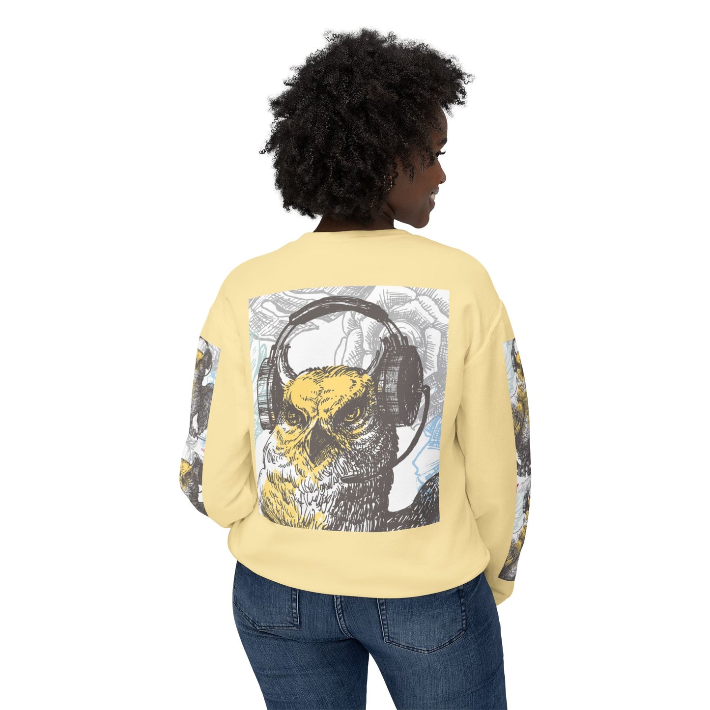 Music Lover's Owl Graphic Crewneck Sweatshirt - Unisex Lightweight Design