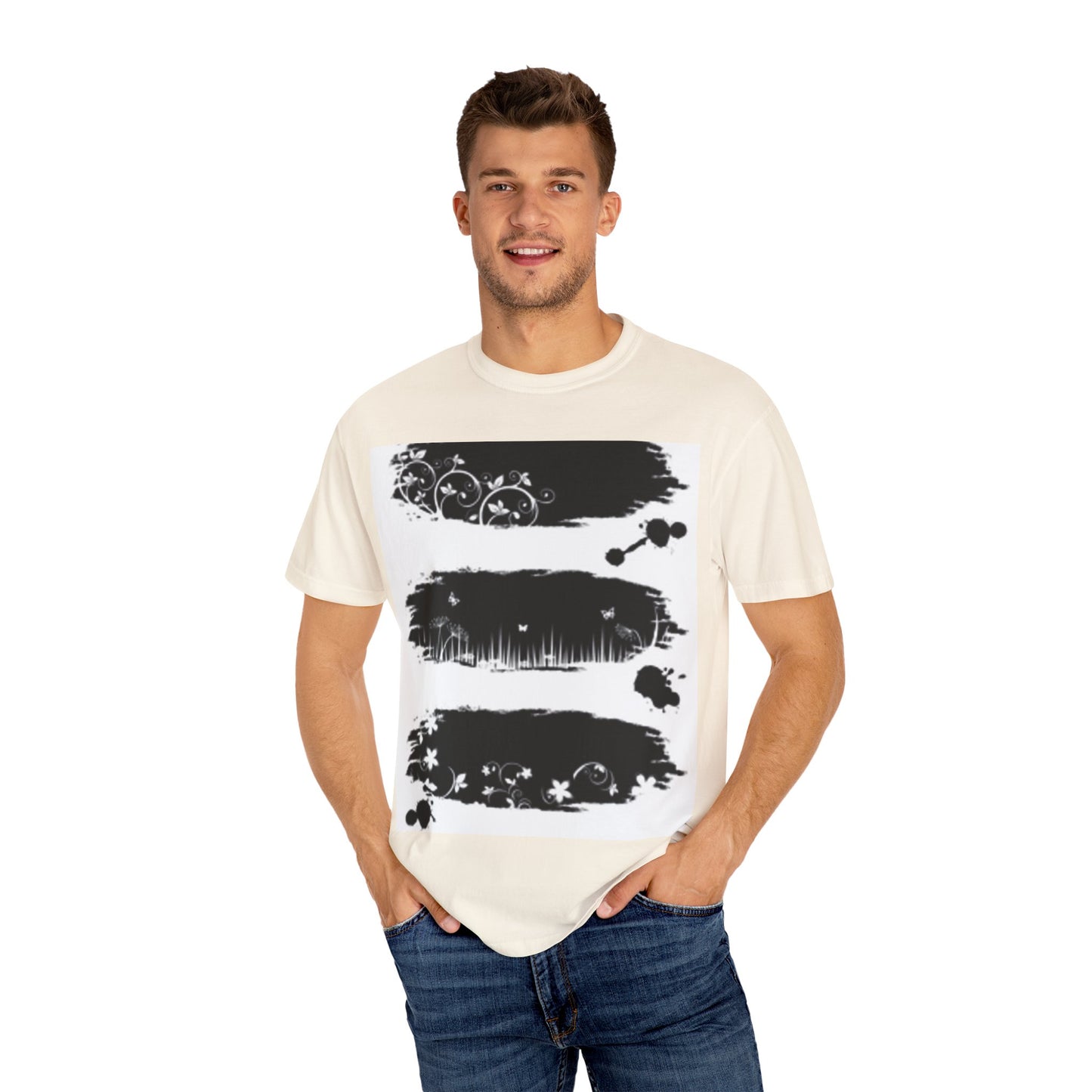 Artistic Unisex Garment-Dyed T-Shirt with Floral Design