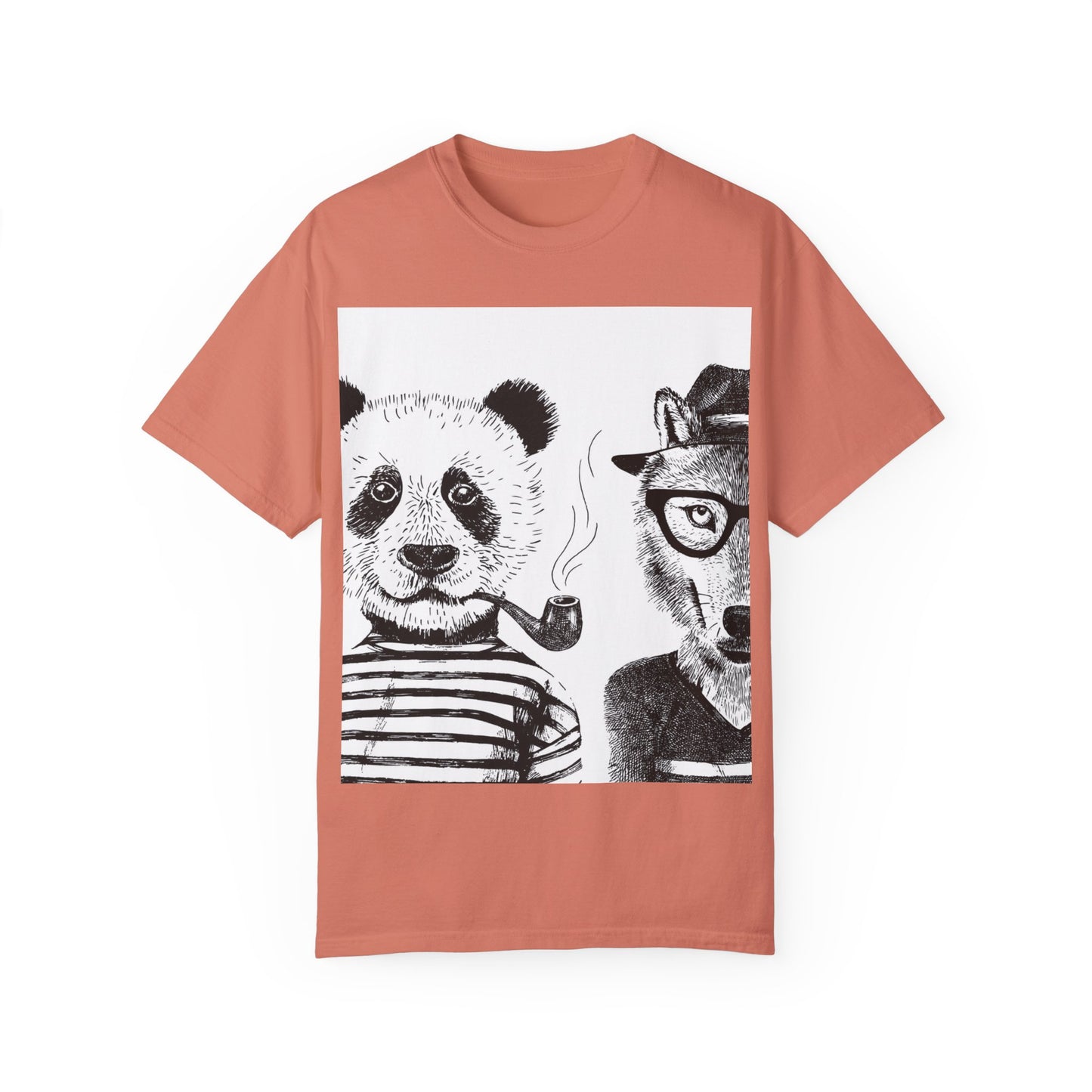 Whimsical Animal Friends T-Shirt - Stylish Panda & Wolf Design