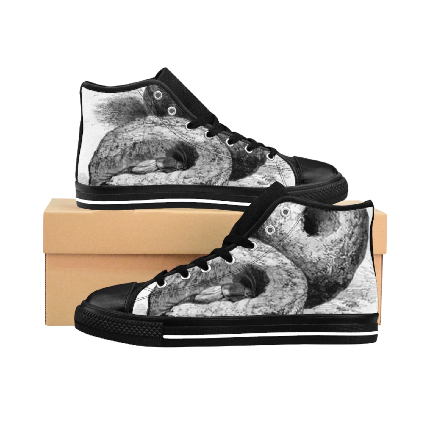 Men's Classic Sneakers with Artistic Black and White Design - Trendy High-Top Fashion Shoes