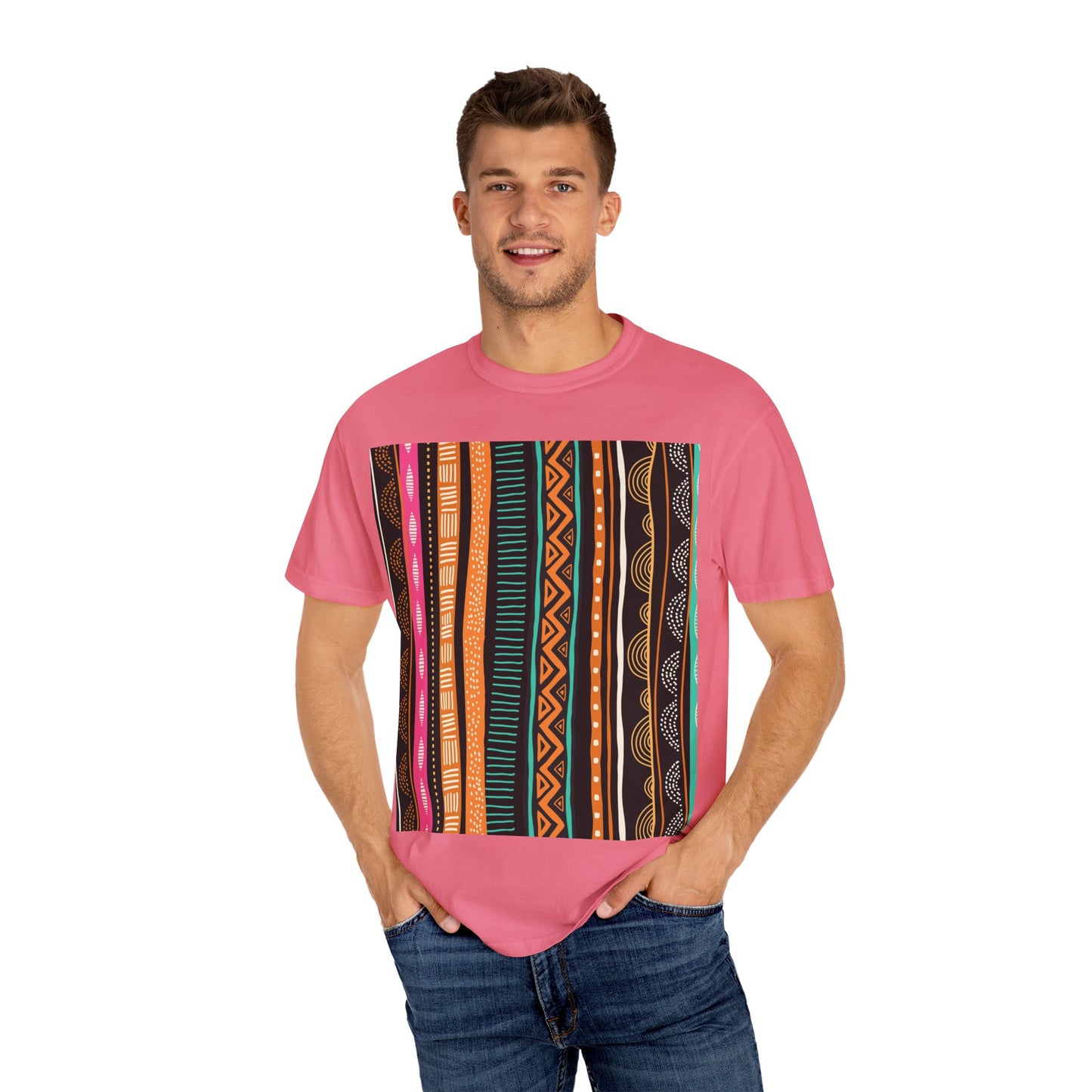 Vibrant Graphic Unisex T-Shirt - Colorful Tribal Stripes Design