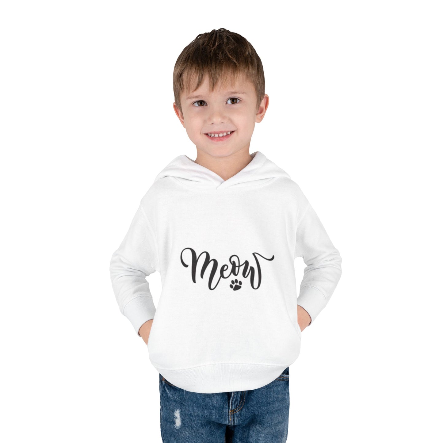 Cute Toddler Pullover Fleece Hoodie - 'Meow' Cat Design