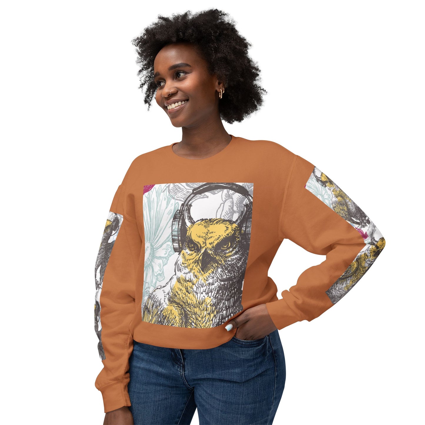 Music Lover's Owl Graphic Crewneck Sweatshirt - Unisex Lightweight Design