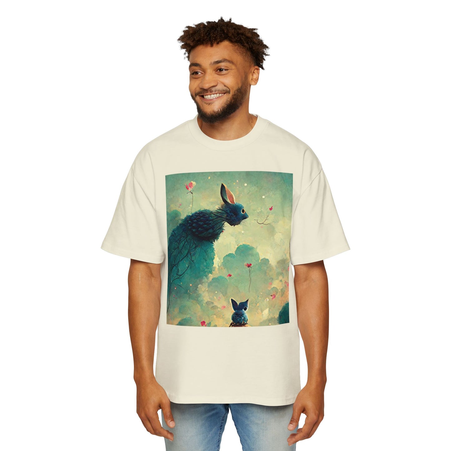 Whimsical Rabbit Oversized Tee for Men - Fantasy Art Shirt