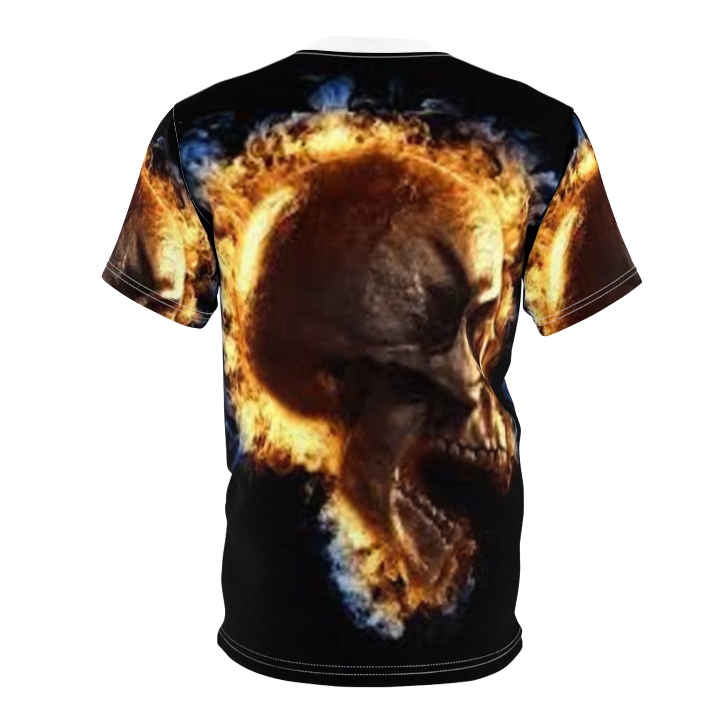 Flaming Skull Unisex Cut & Sew Tee - Edgy Graphic T-Shirt for Bold Fashion Statements