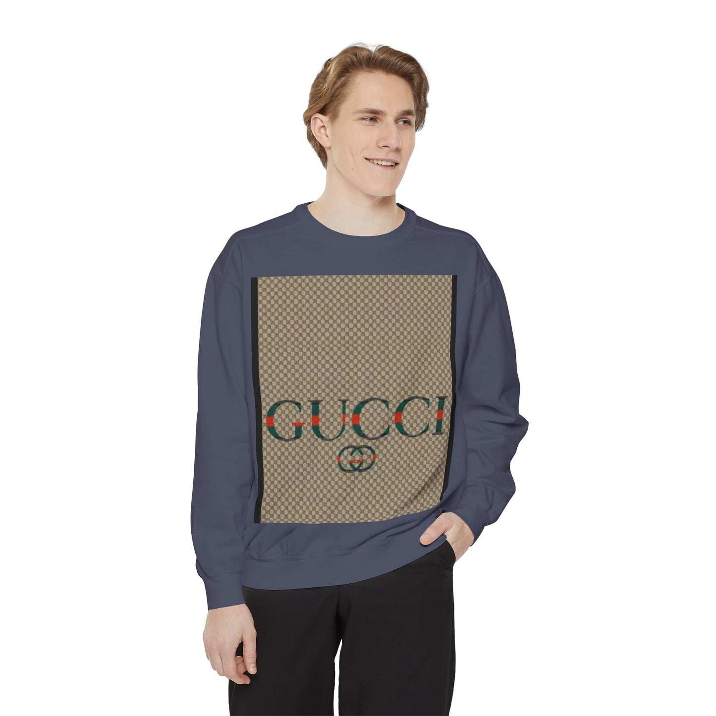 Fashionable Unisex Garment-Dyed Sweatshirt with GUCCI Design