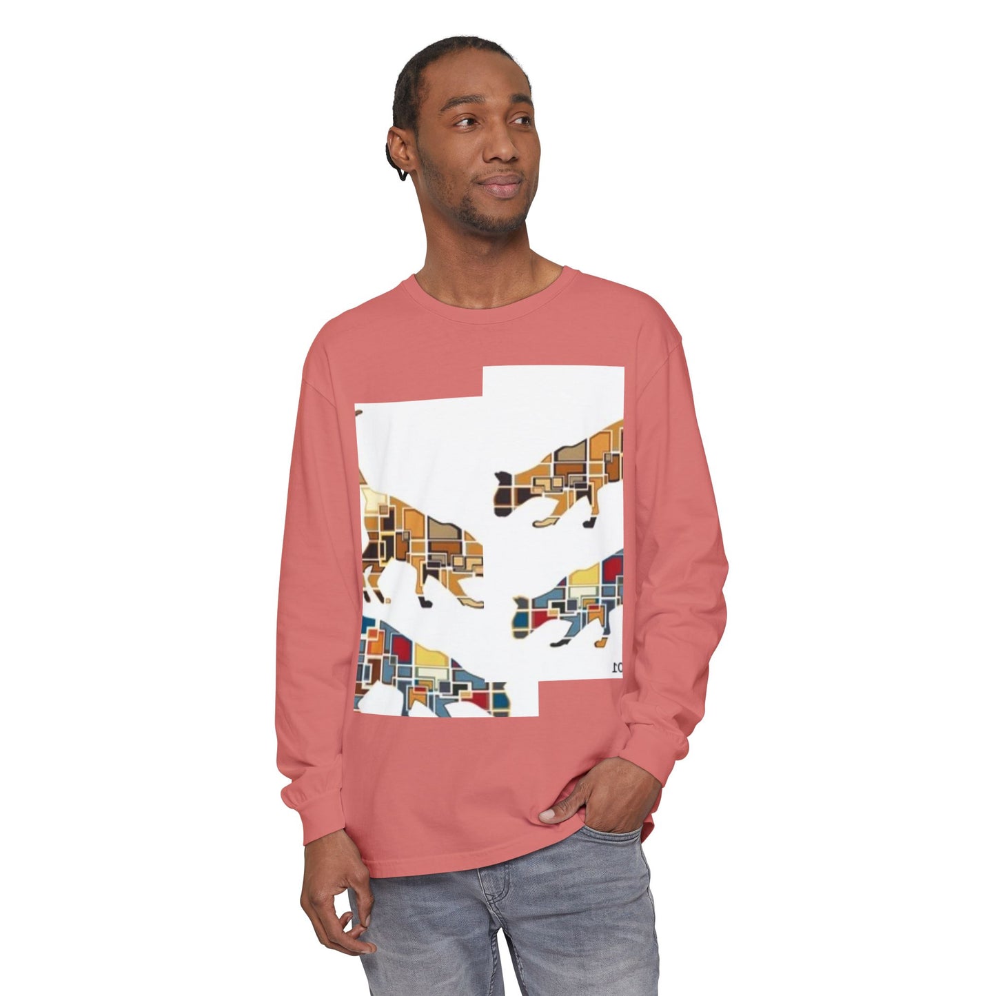 Artful Cat Silhouette Long Sleeve T-Shirt - Perfect for Animal Lovers